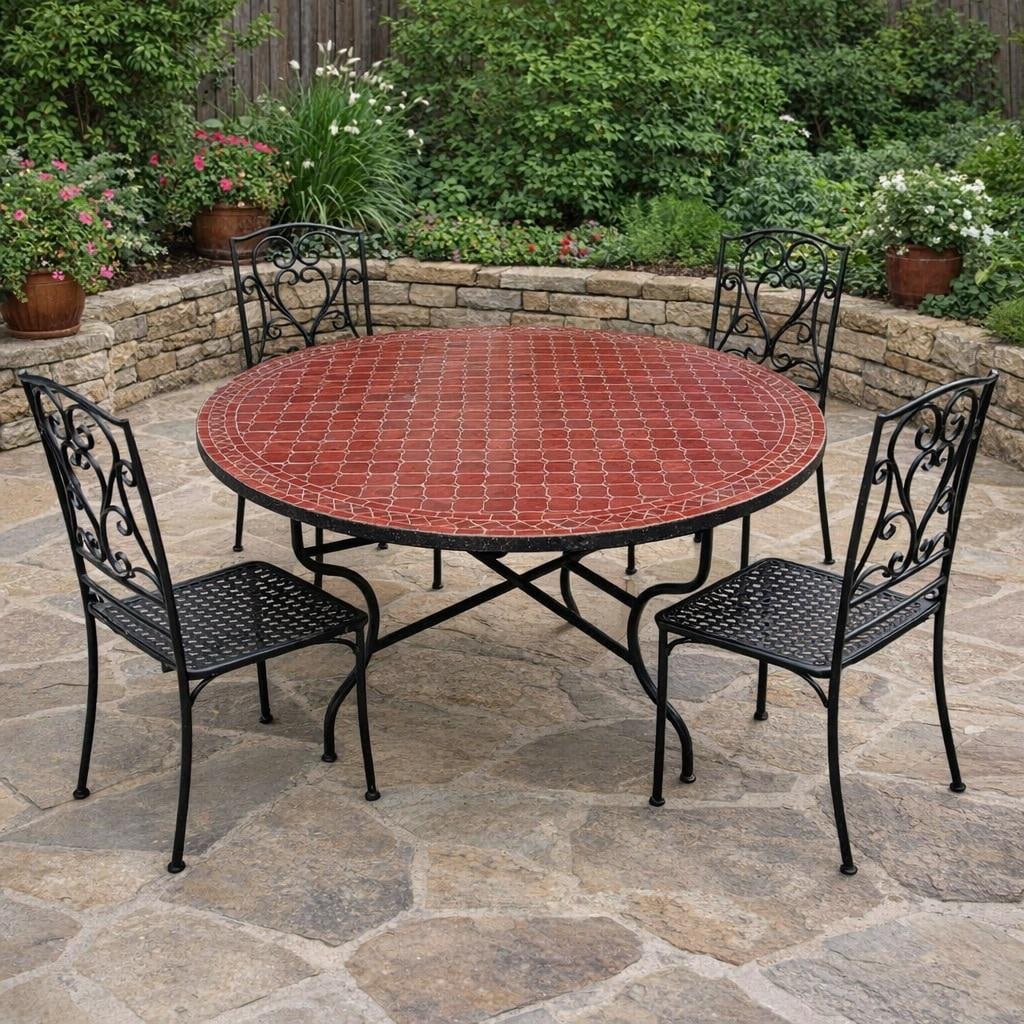 Moroccan 48" Round Burgundy Mosaic Coffee Table - 3