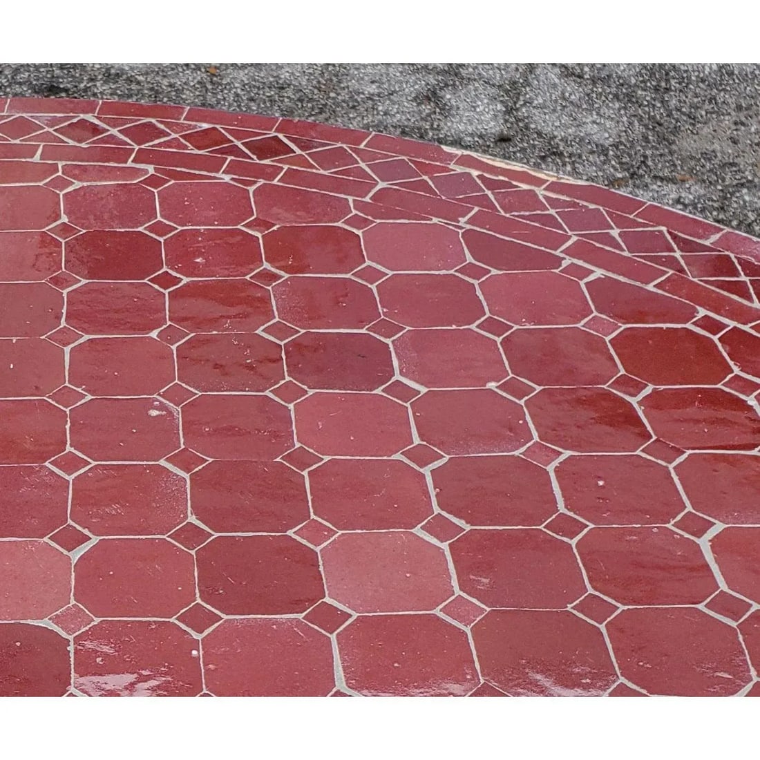 Moroccan 48" Round Burgundy Mosaic Coffee Table - 4