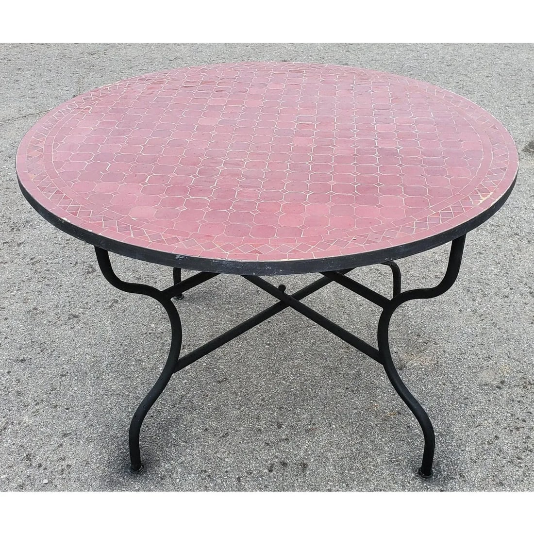 Moroccan 48" Round Burgundy Mosaic Coffee Table - 6
