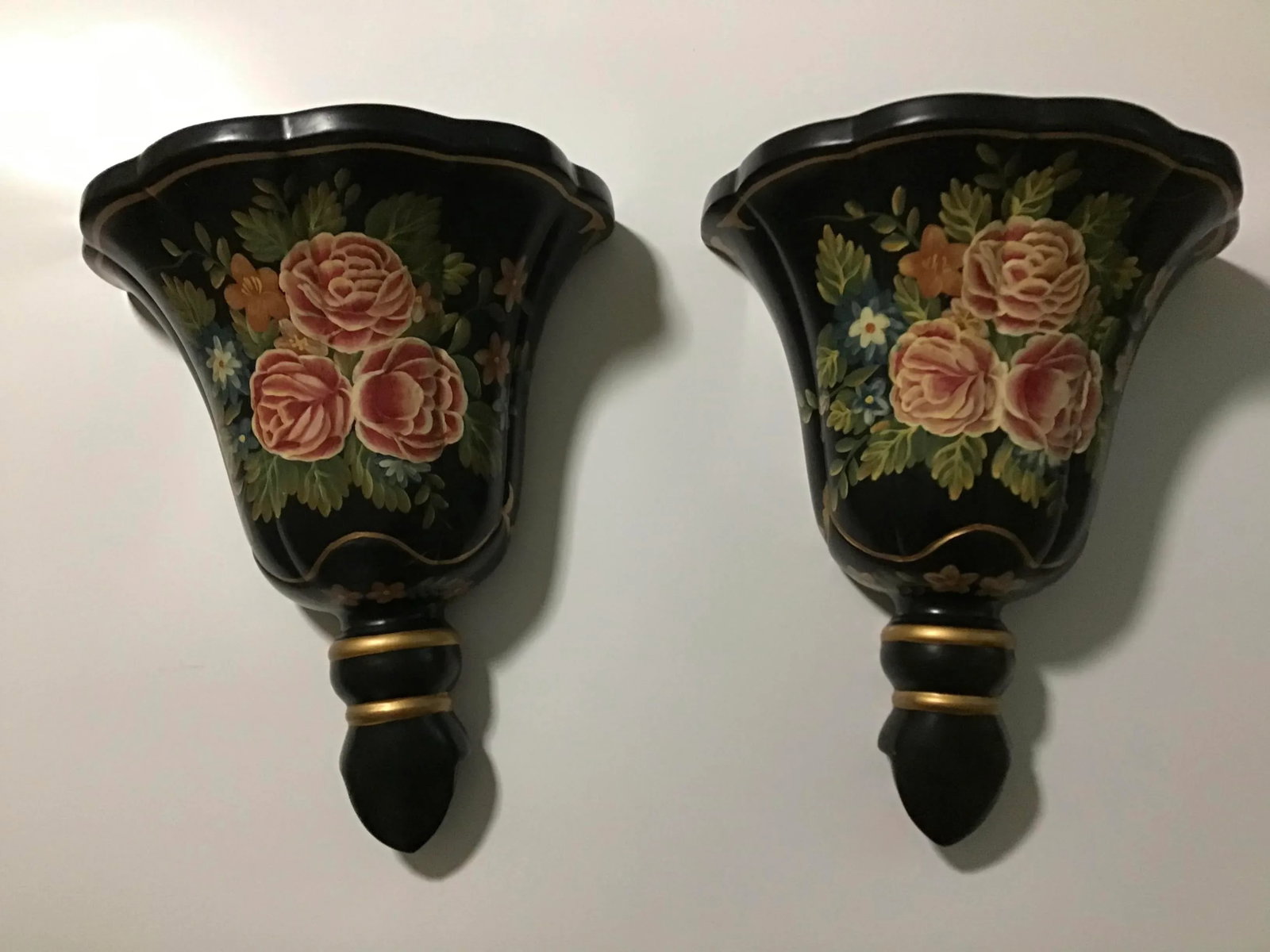 19th Century Style Regency Floral Wall Sconce Shelves - a Pair - 2