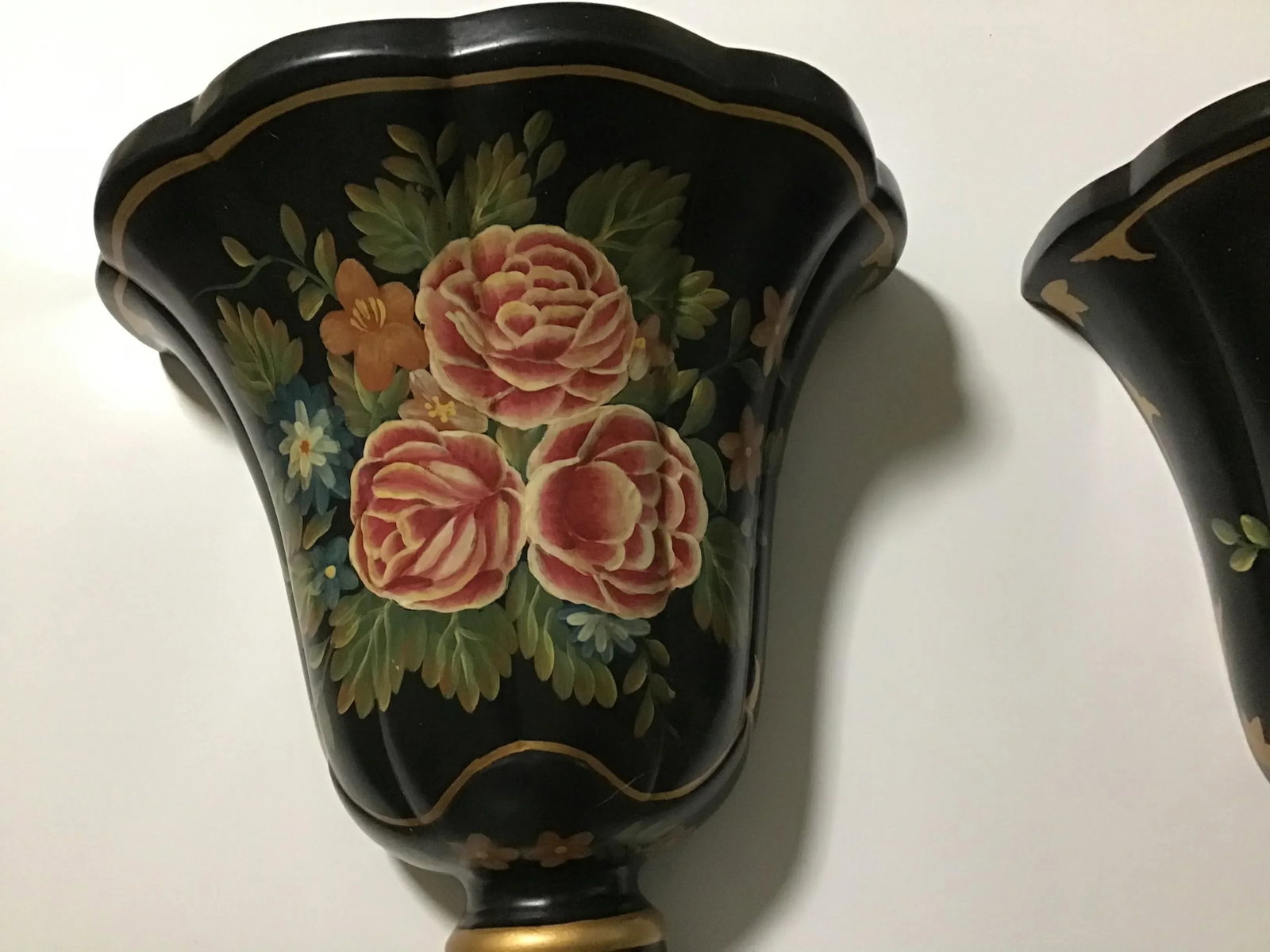 19th Century Style Regency Floral Wall Sconce Shelves - a Pair - 3