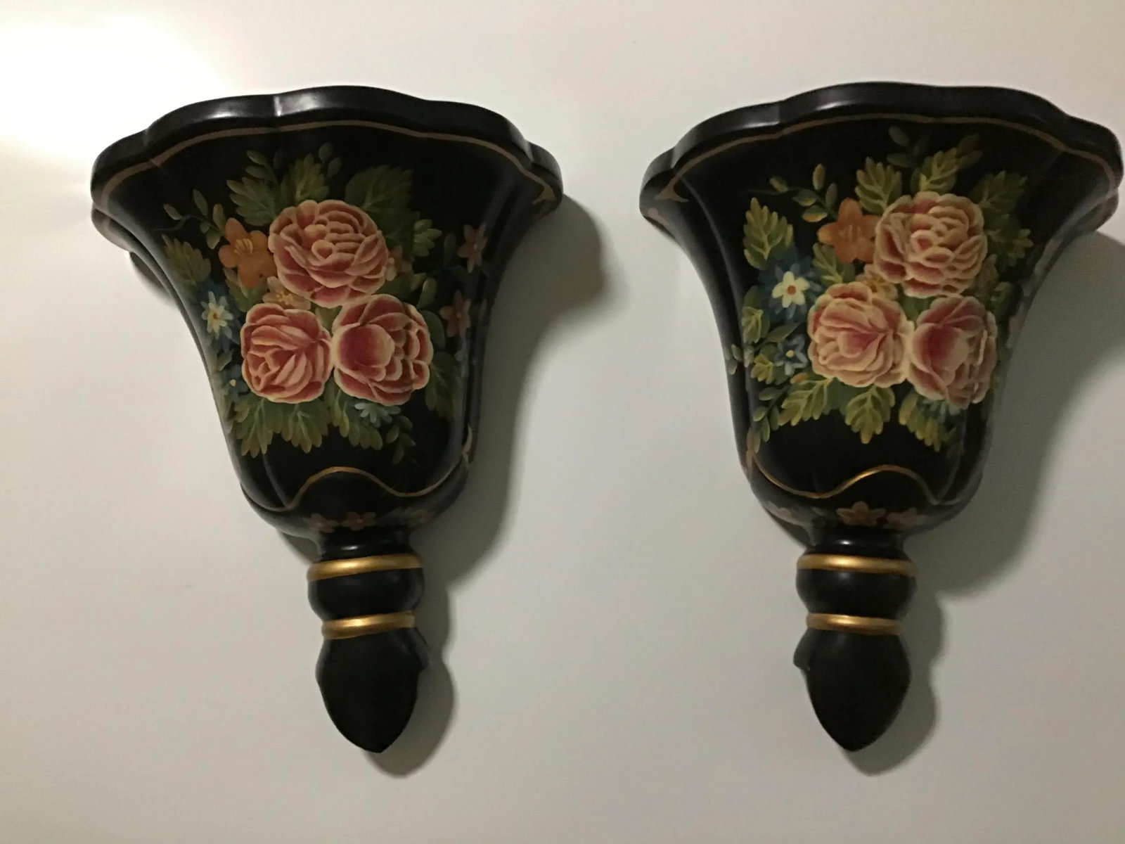 19th Century Style Regency Floral Wall Sconce Shelves - a Pair - 8
