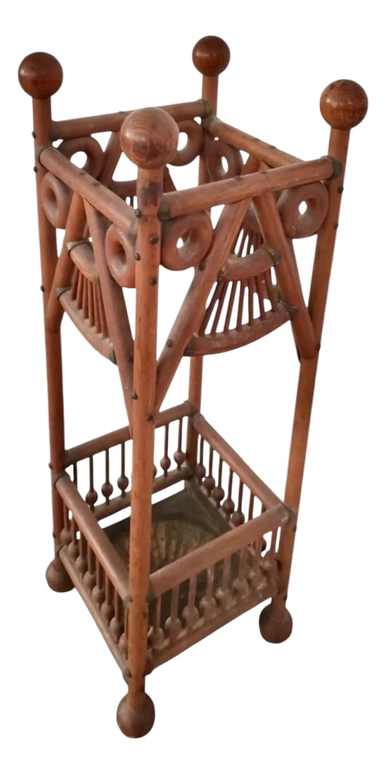 Antique Victorian Oak Stick & Ball Umbrella & Cane Stand With Original Brass Drip Tray (1 of 12)