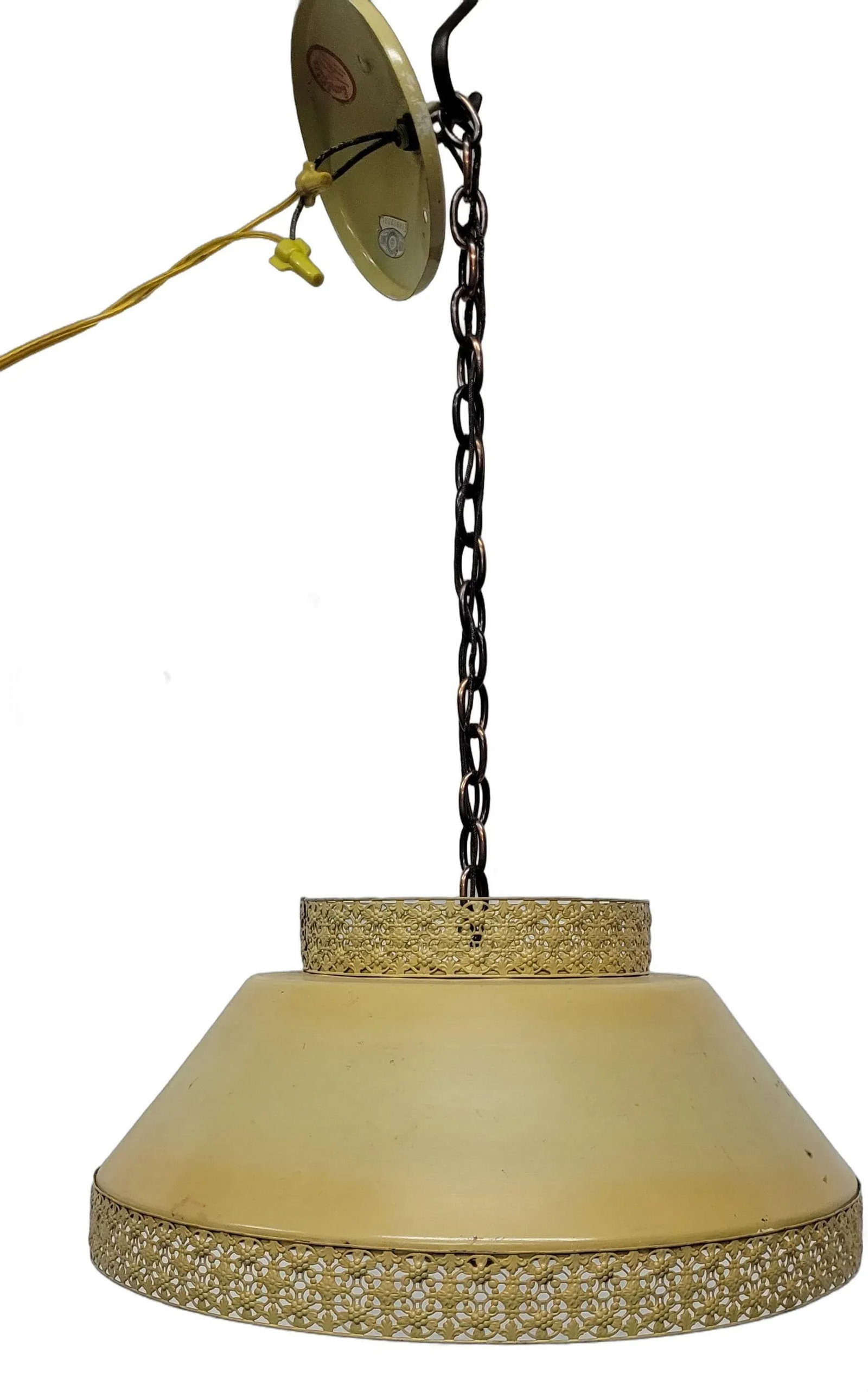 Vintage Tole French Filagree Metal Hanging Ceiling Kitchen Light - 2