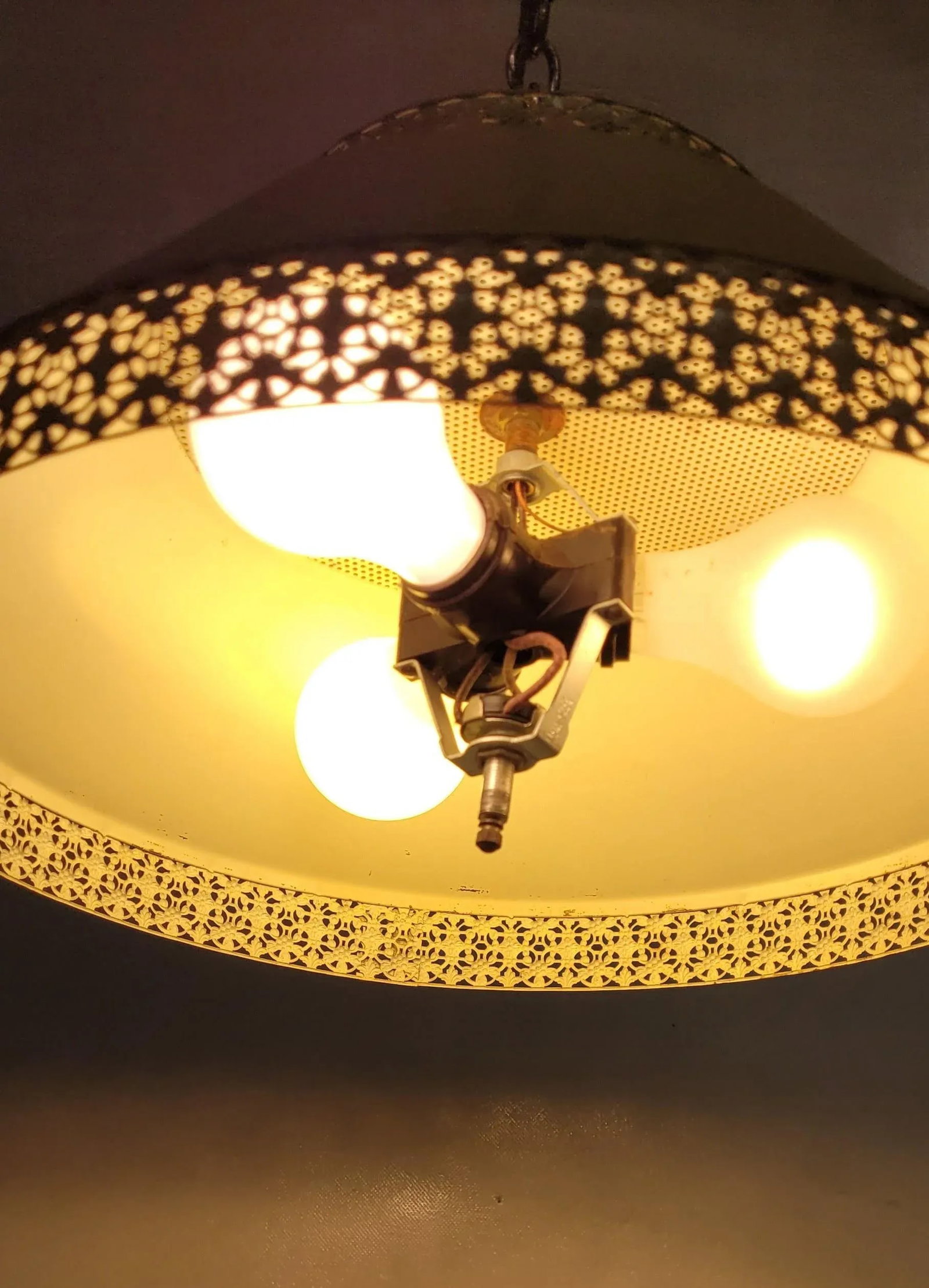 Vintage Tole French Filagree Metal Hanging Ceiling Kitchen Light - 3