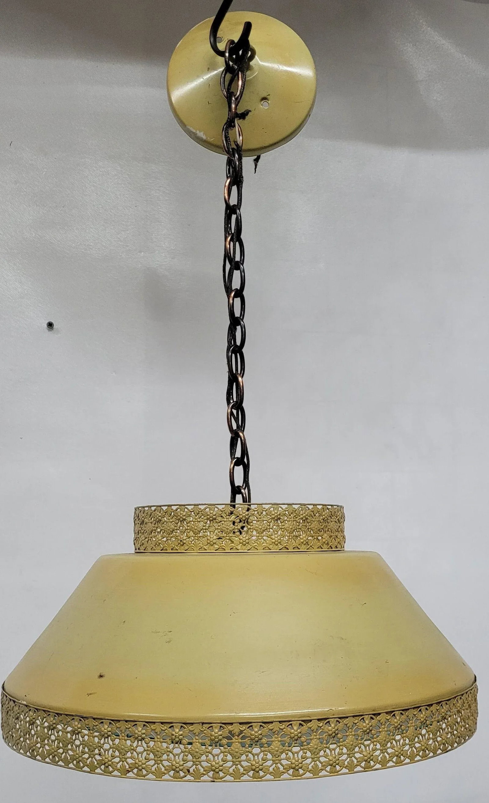Vintage Tole French Filagree Metal Hanging Ceiling Kitchen Light - 5