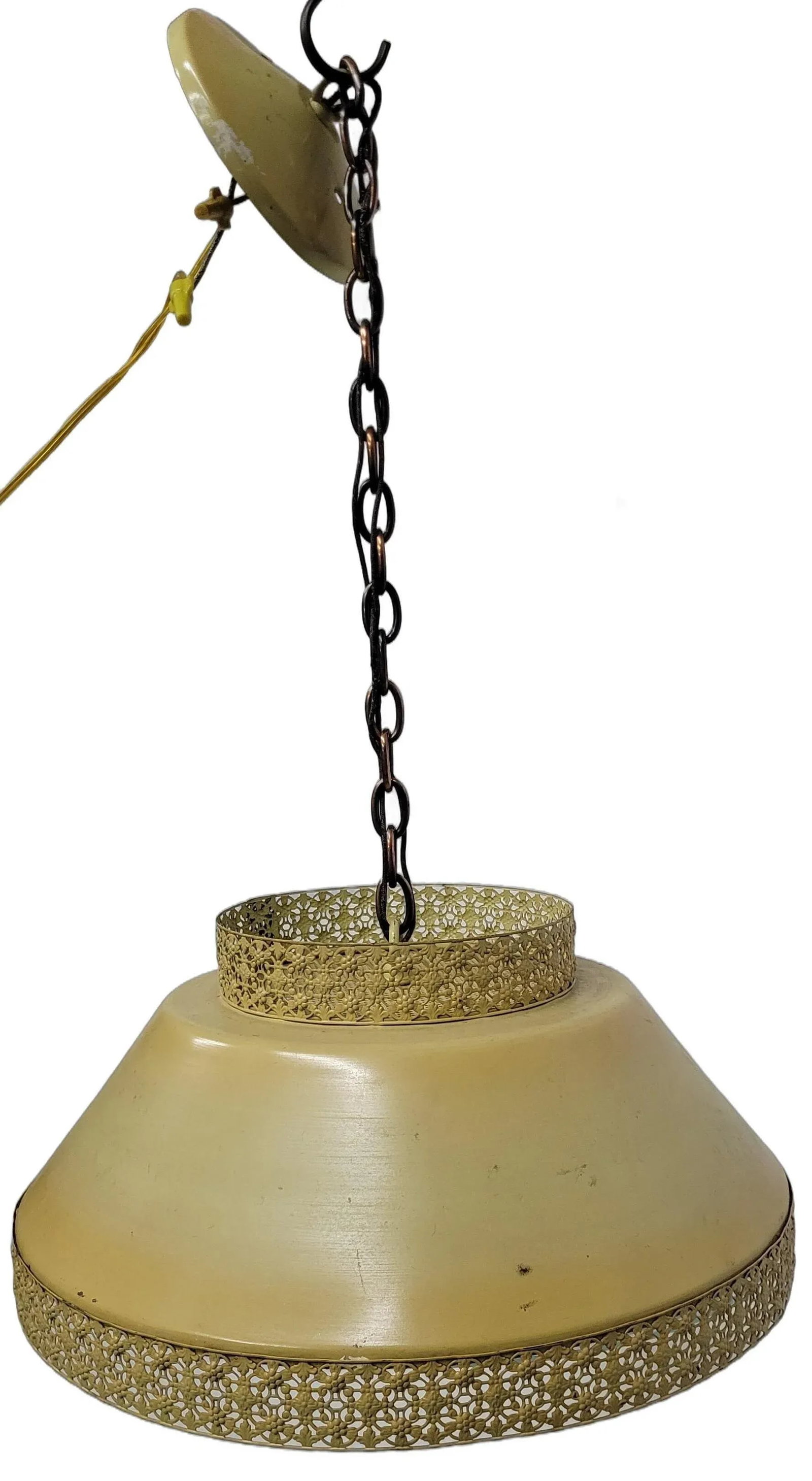 Vintage Tole French Filagree Metal Hanging Ceiling Kitchen Light - 6