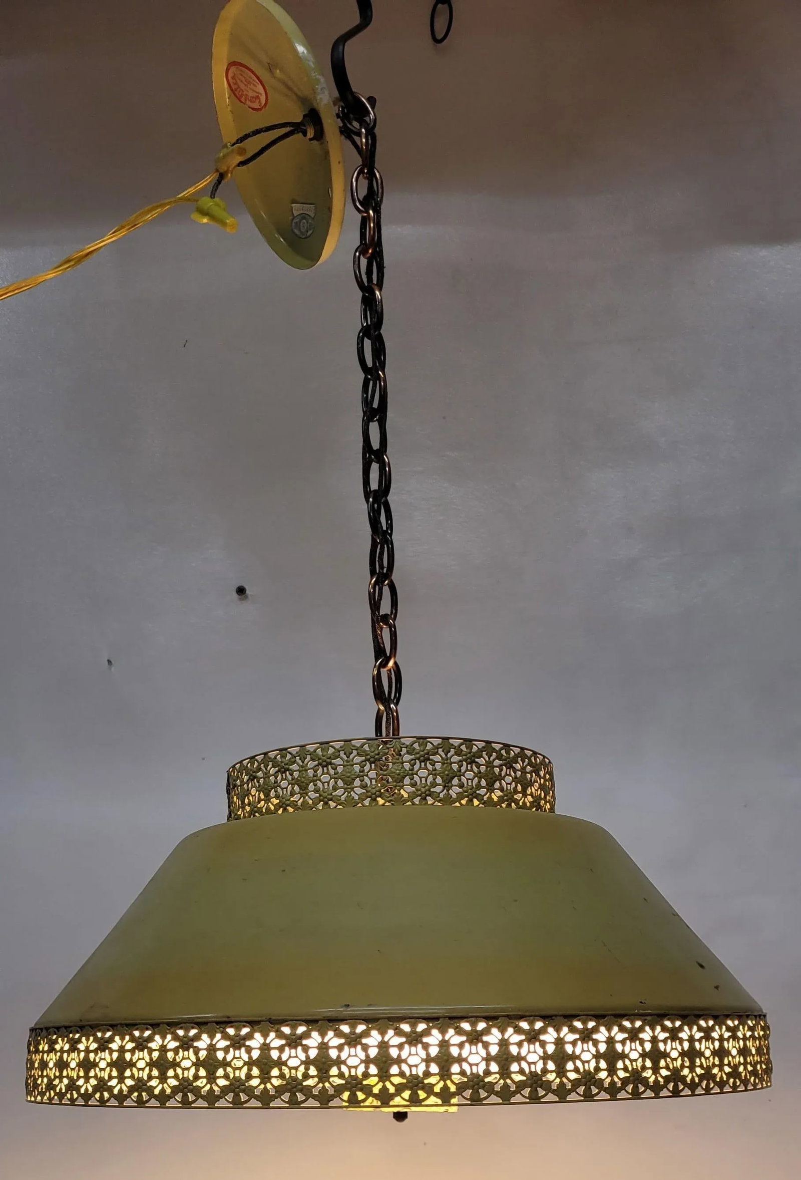 Vintage Tole French Filagree Metal Hanging Ceiling Kitchen Light - 7