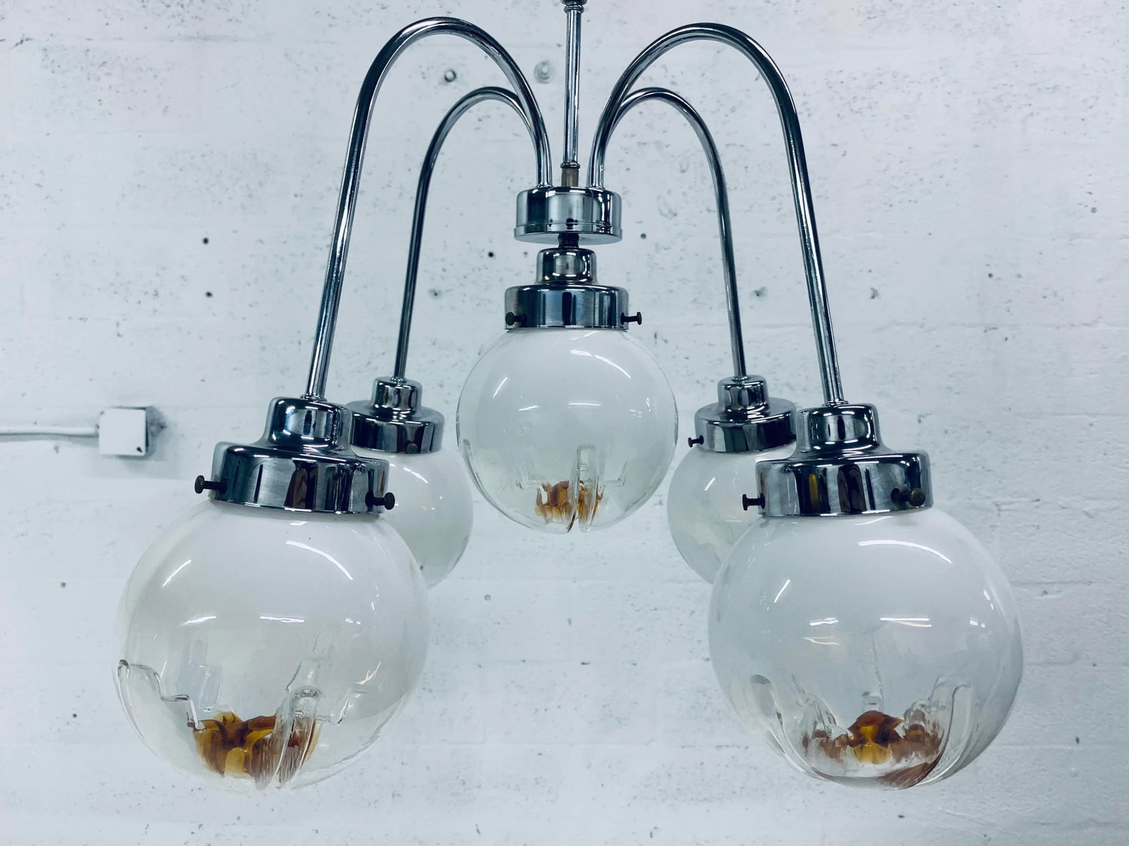 Mid-Century Modern Mazzega Five Arm Murano Glass Chandelier - 3