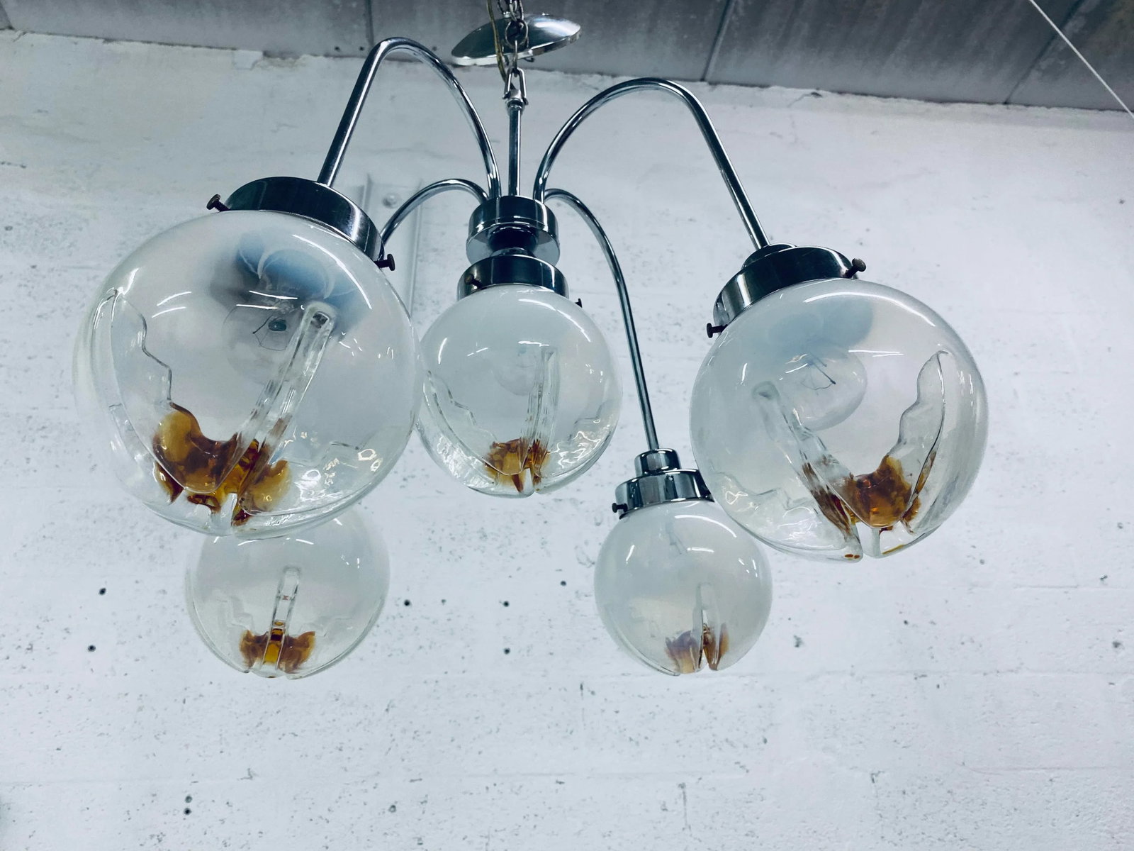 Mid-Century Modern Mazzega Five Arm Murano Glass Chandelier - 8