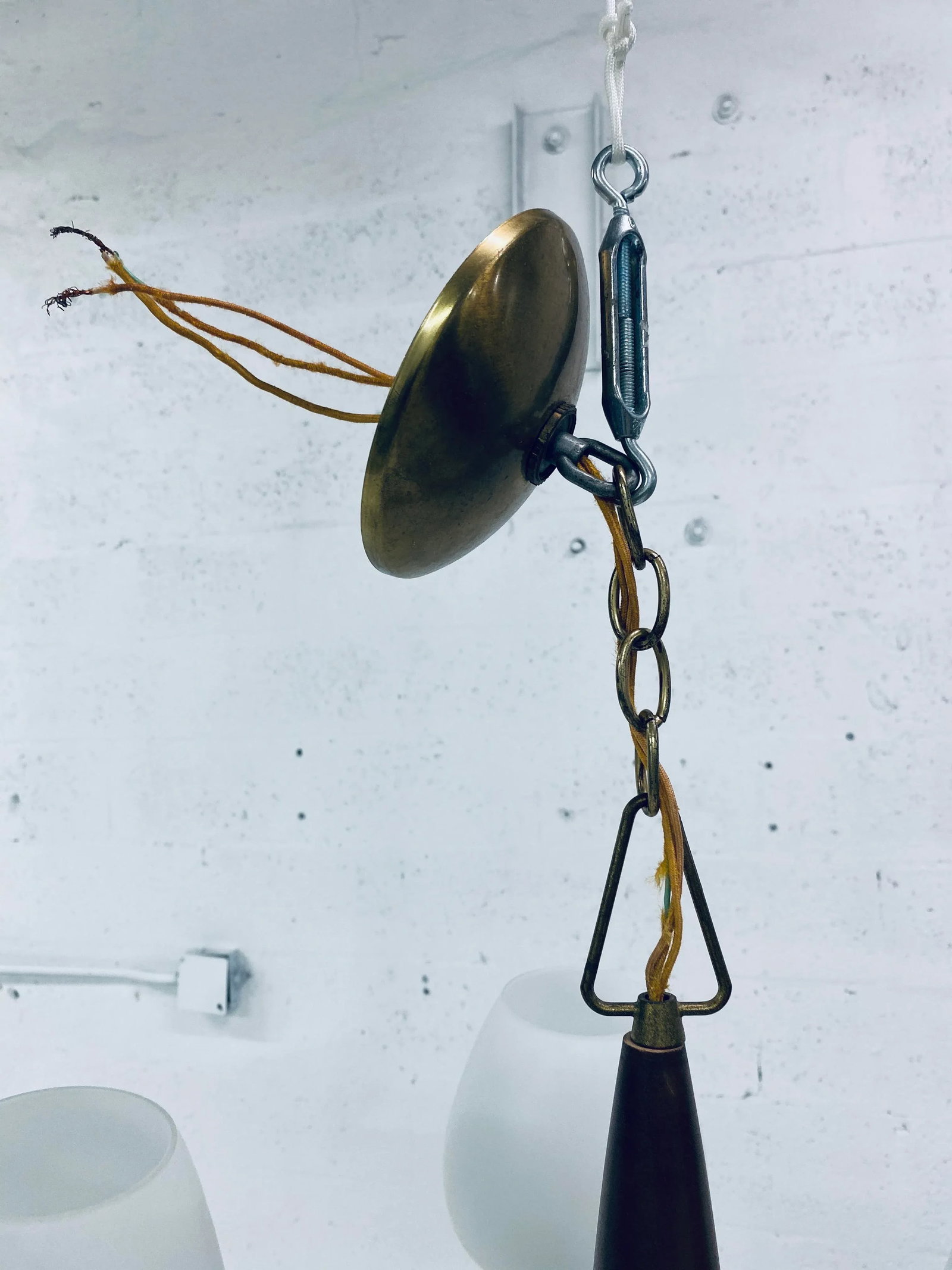 Italian Five Branch Brass and Opaline Glass Chandelier - 10