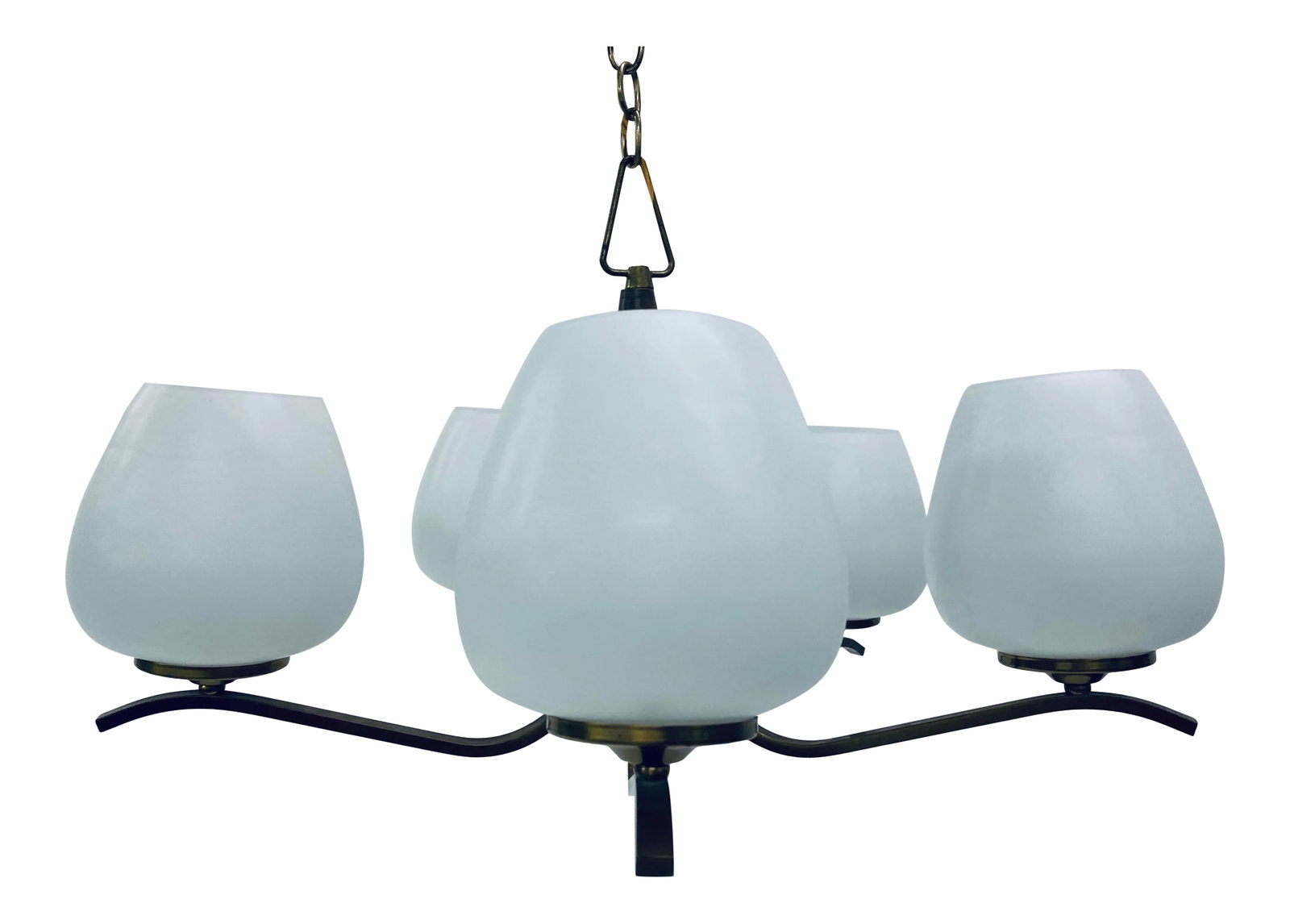 Italian Five Branch Brass and Opaline Glass Chandelier (1 of 11)