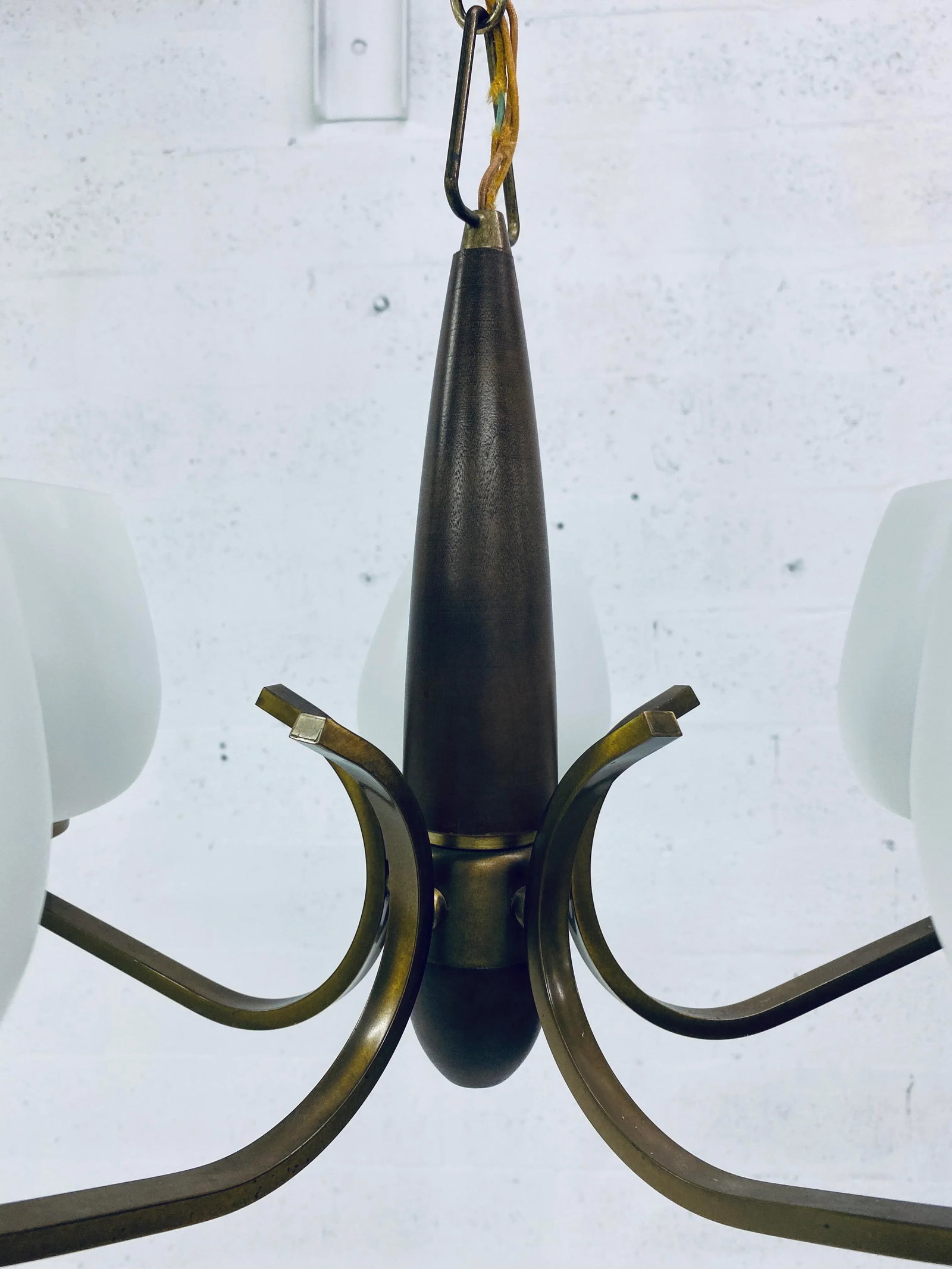 Italian Five Branch Brass and Opaline Glass Chandelier - 6