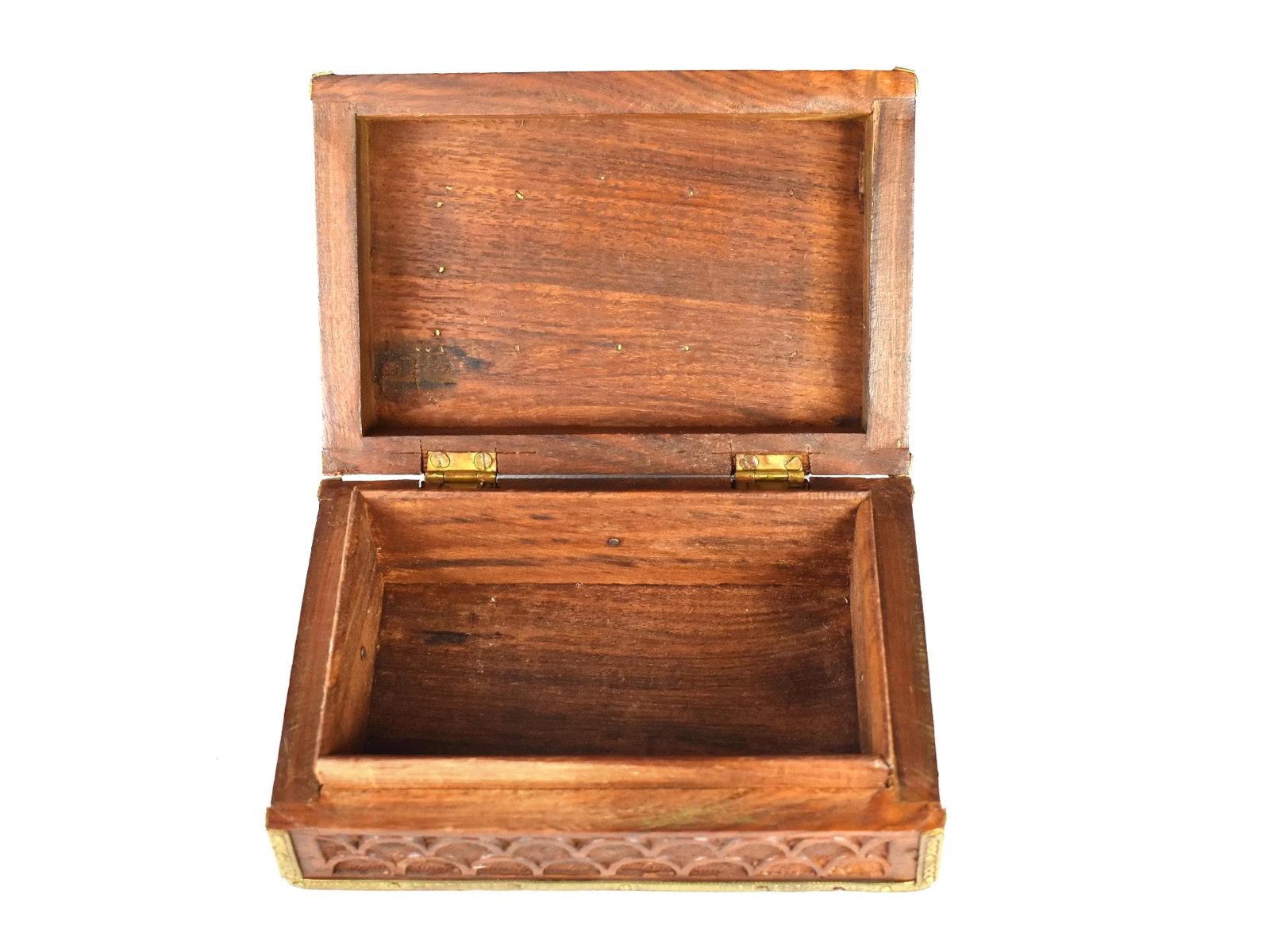 Vintage Hand Carved Elephant Wooden Jewelry Trinket Box With Brass Trim - 7