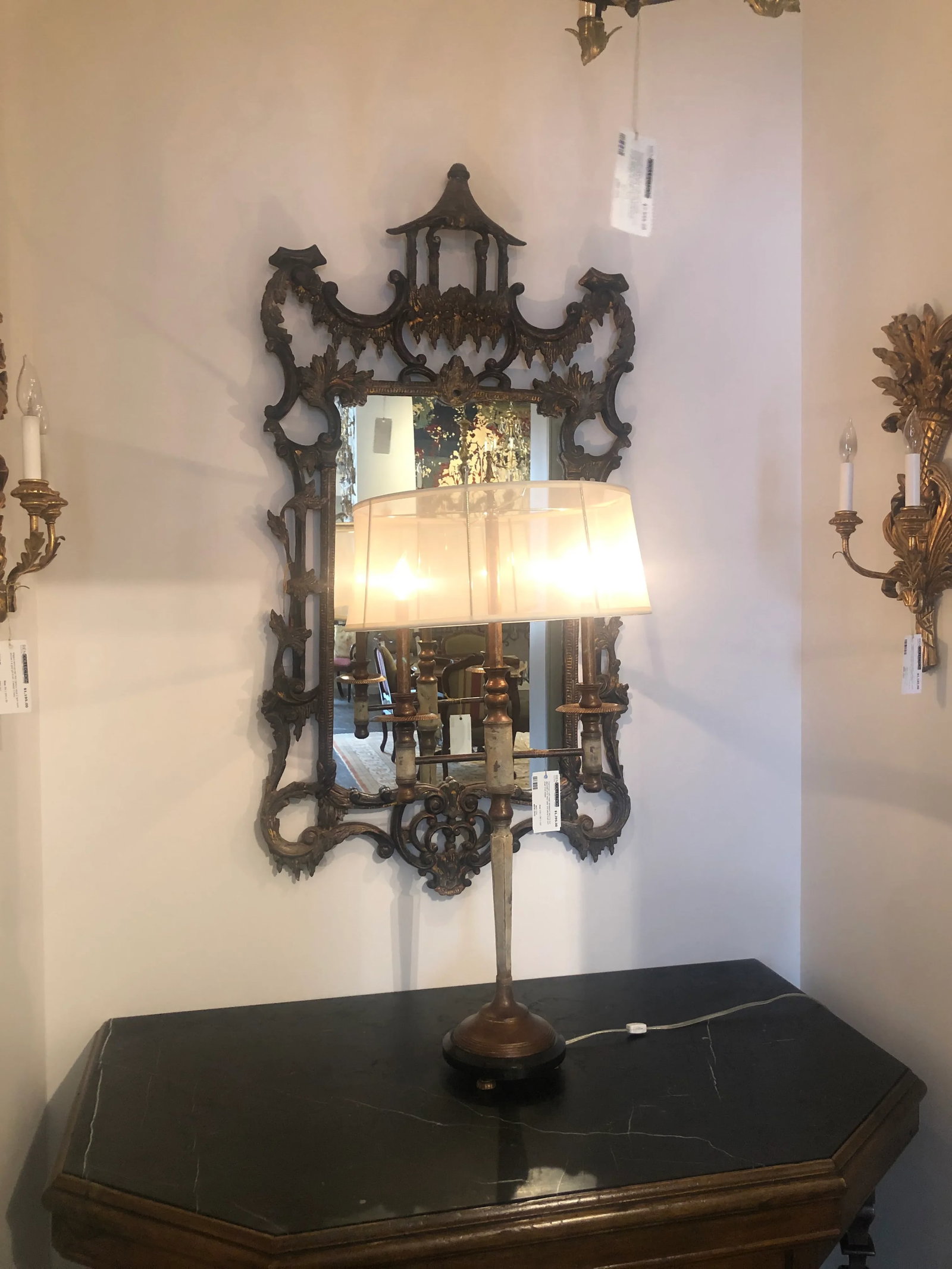 Vintage Italian Chinese Hand Carved Mirror With Chippendale Style - 12