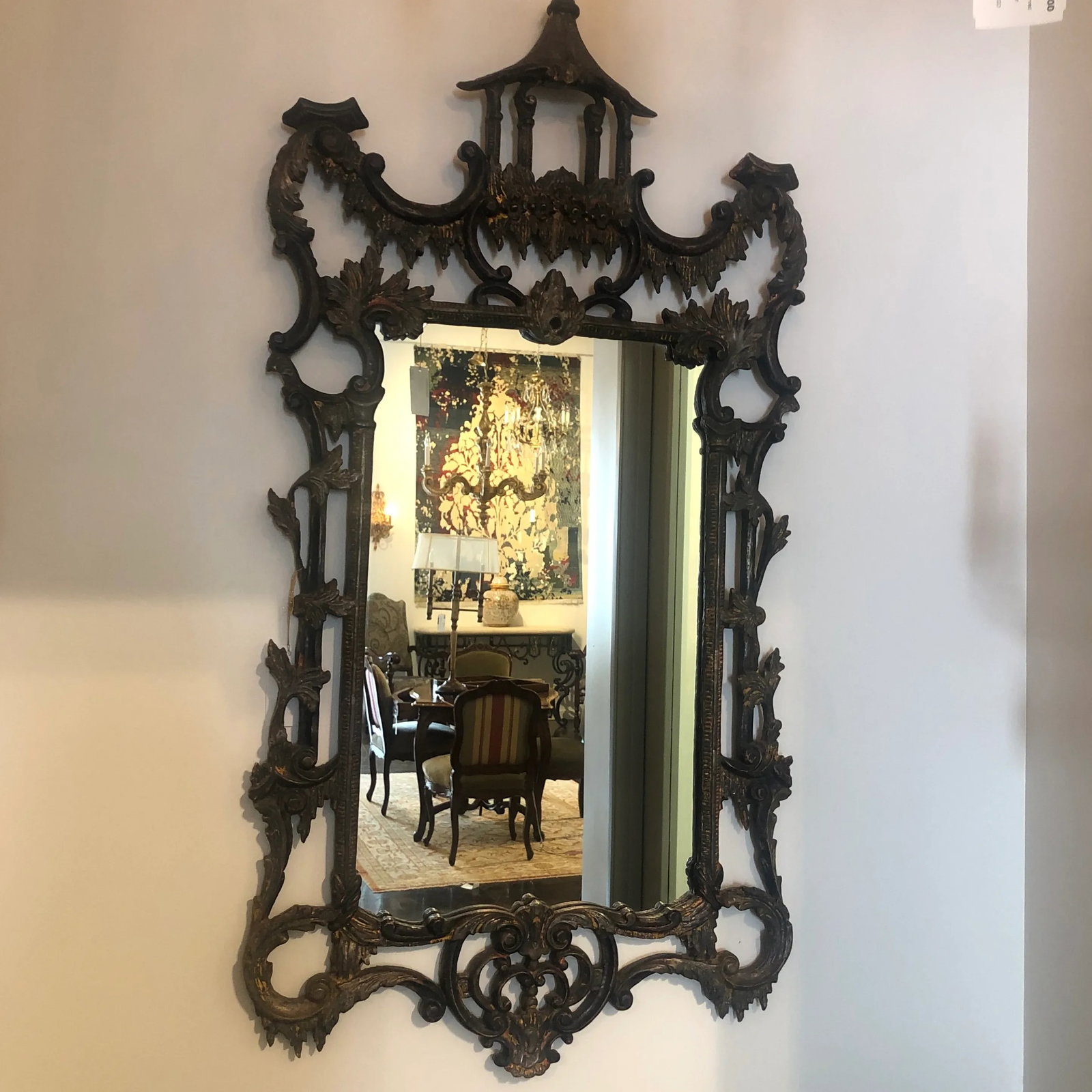 Vintage Italian Chinese Hand Carved Mirror With Chippendale Style - 2