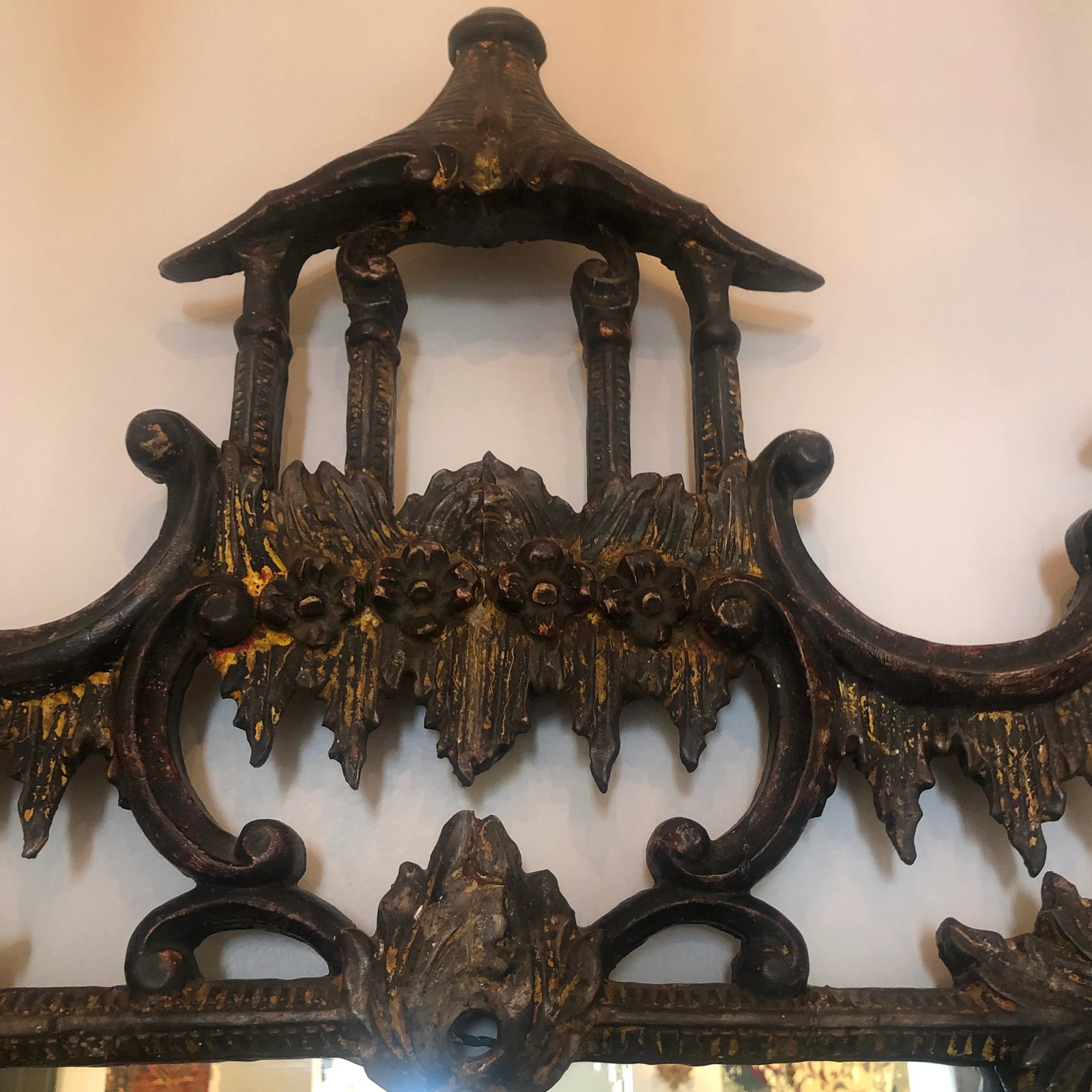 Vintage Italian Chinese Hand Carved Mirror With Chippendale Style - 4