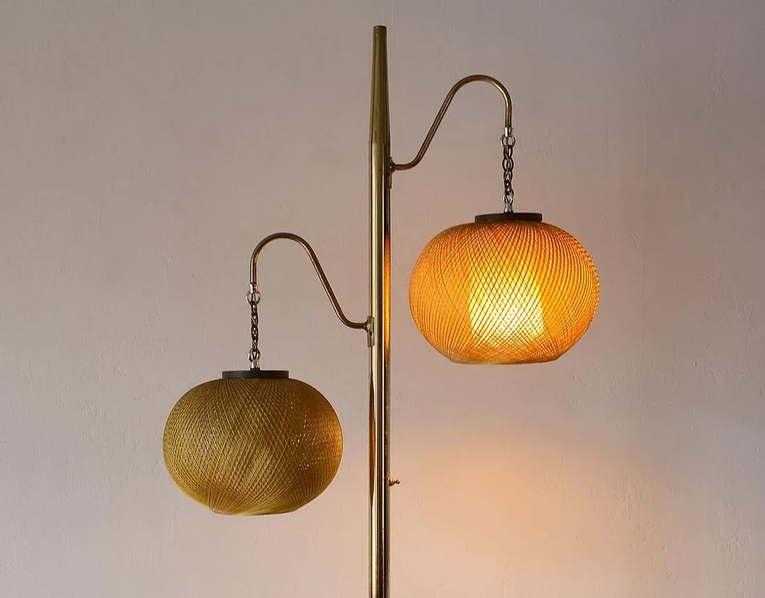 1950s Mid-Century Modern Spun Gold Fiberglass Floor Lamp - 12