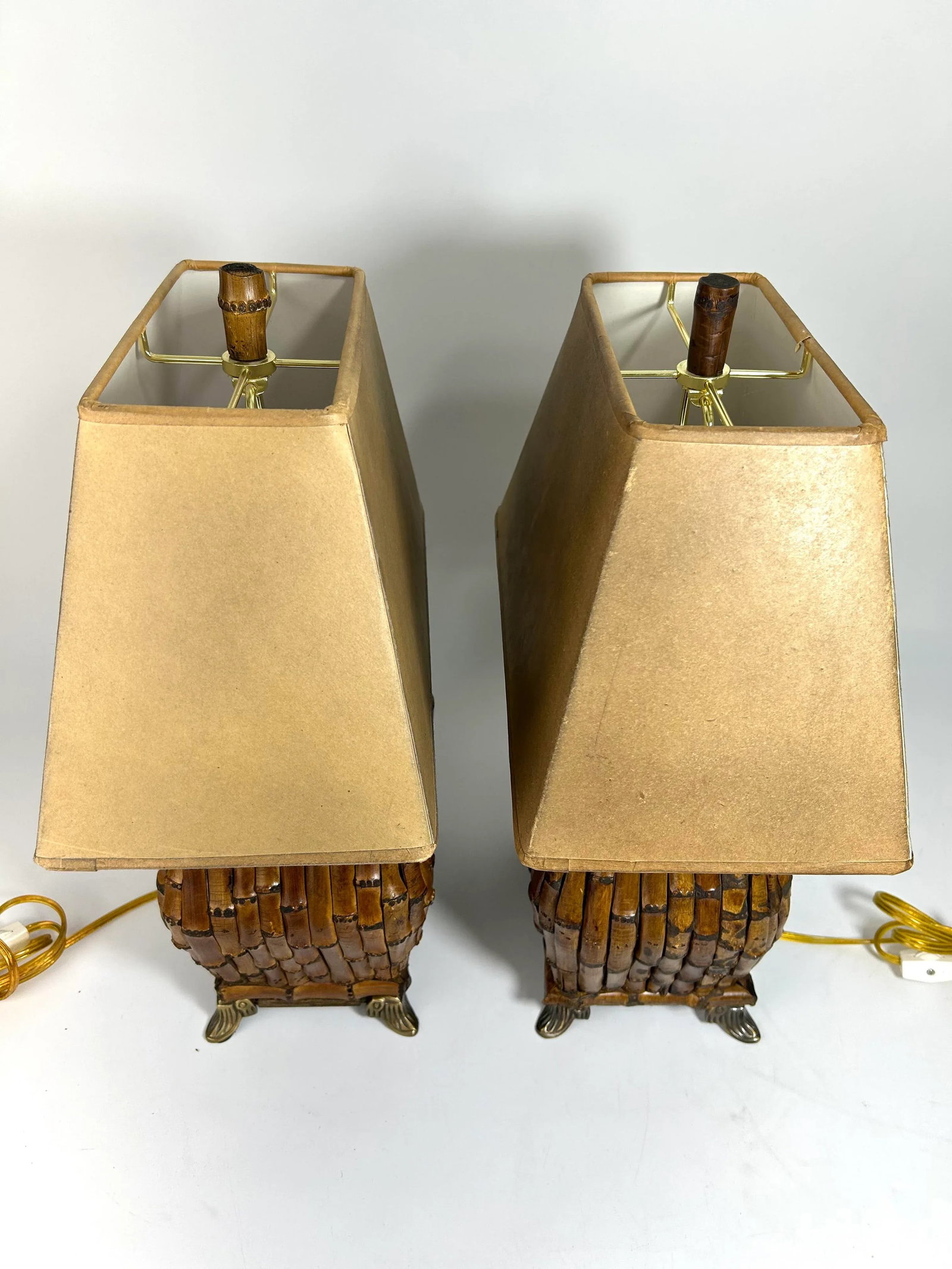 1980s Chinoiserie Asian Safari Style Rectangle Bamboo Table Lamps - a Pair - 4