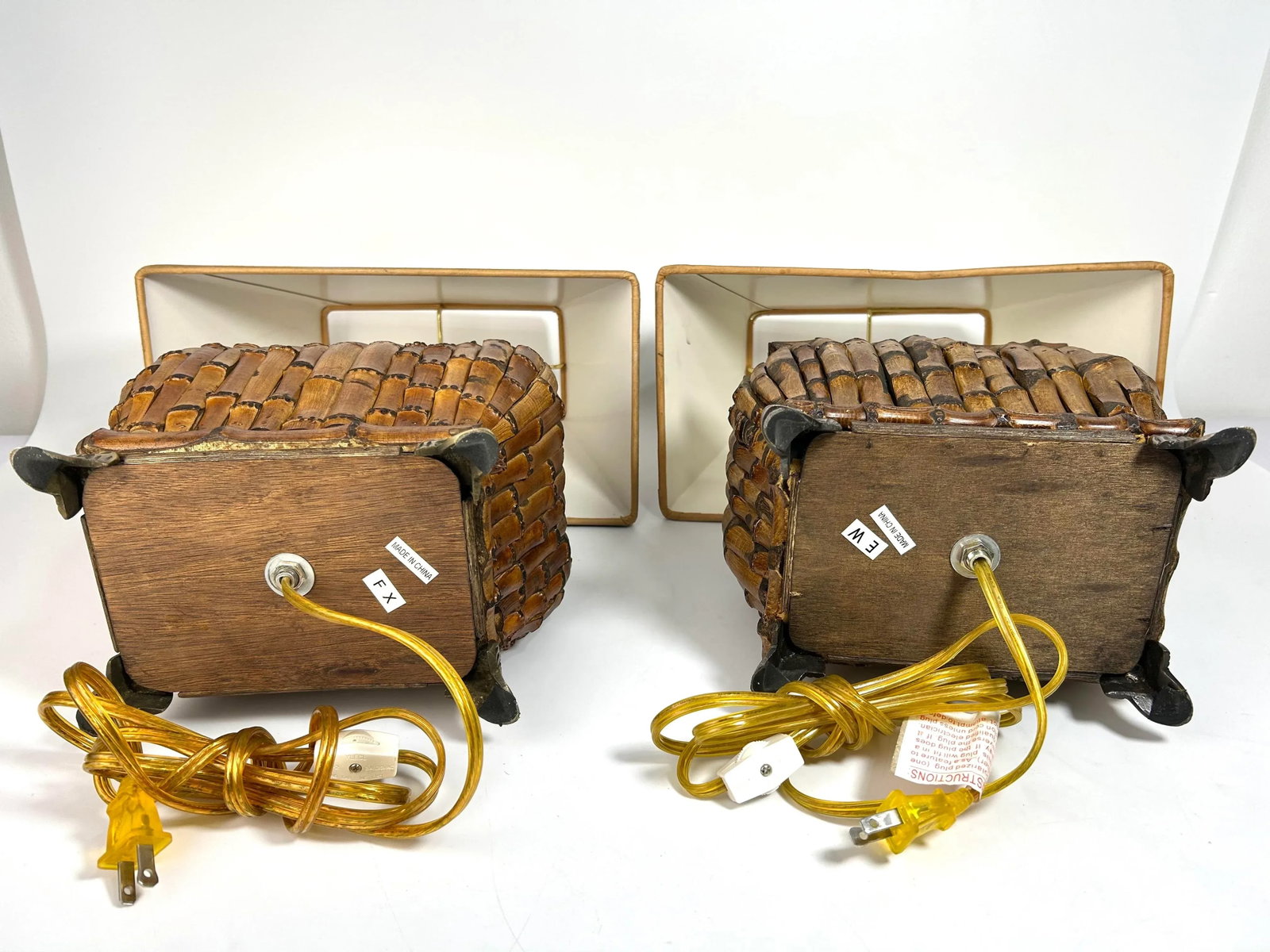 1980s Chinoiserie Asian Safari Style Rectangle Bamboo Table Lamps - a Pair - 5