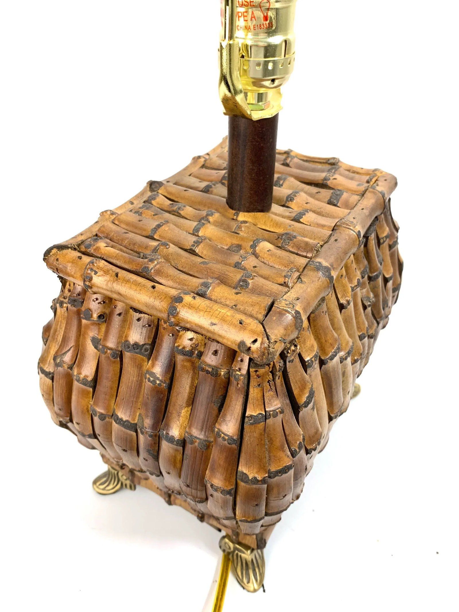 1980s Chinoiserie Asian Safari Style Rectangle Bamboo Table Lamps - a Pair - 7