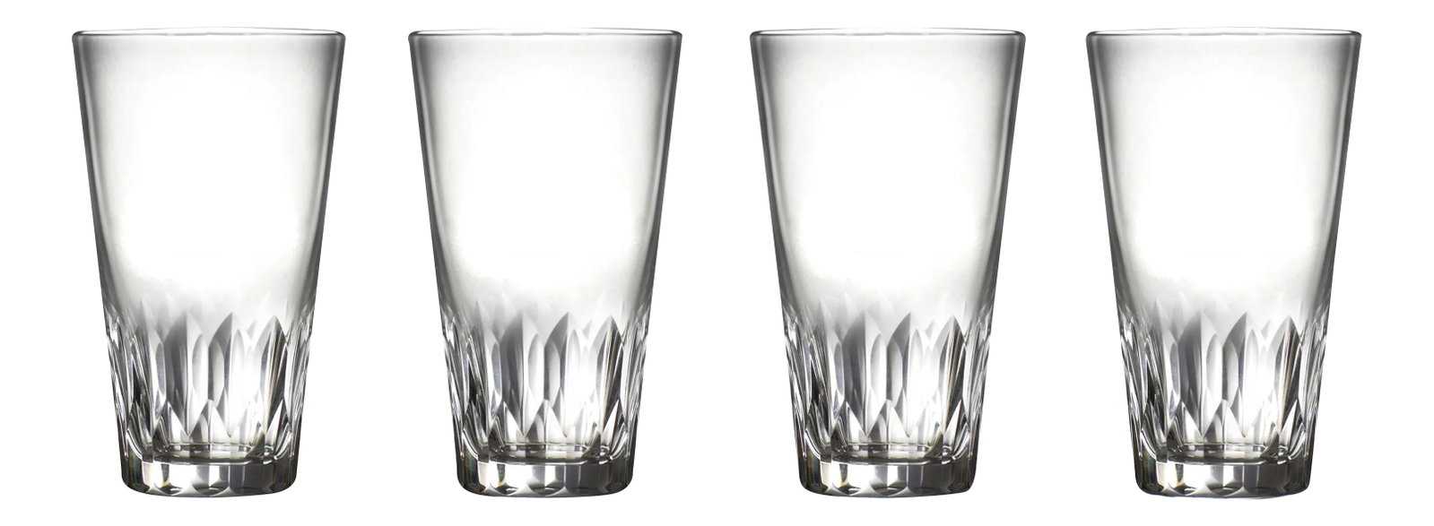 Vintage Cut Crystal Highball Tumblers Serving Drinking Glasses Made by Josair France- Set of 4: Unique set for serving at bar or dining table Made by Josair in France Set of 4 In excellent condition Dimensions (approximately): 4.75" H x 2.75" X 2.75" 8 oz (each) Condition: Alterations: Original 
