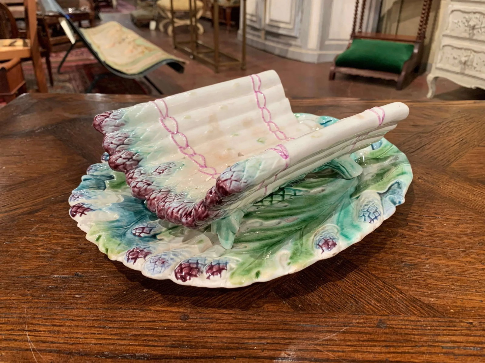 20th Century French Painted Barbotine Two-Piece Asparagus Dish From Luneville - 2