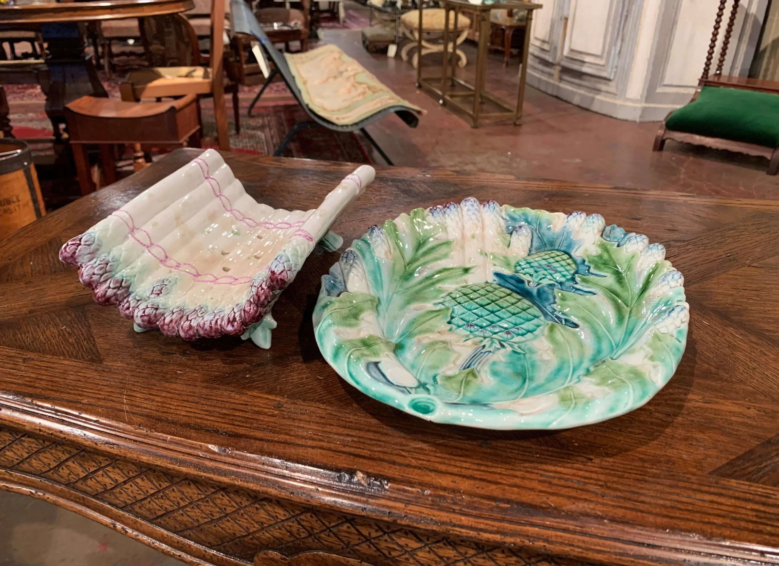 20th Century French Painted Barbotine Two-Piece Asparagus Dish From Luneville - 6