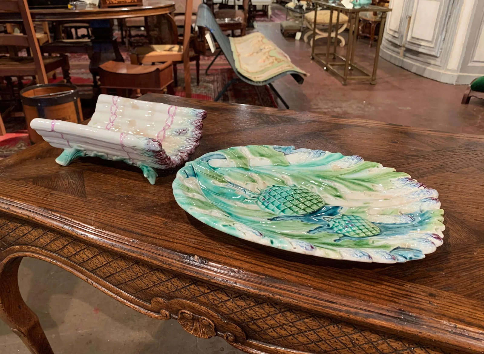 20th Century French Painted Barbotine Two-Piece Asparagus Dish From Luneville - 7