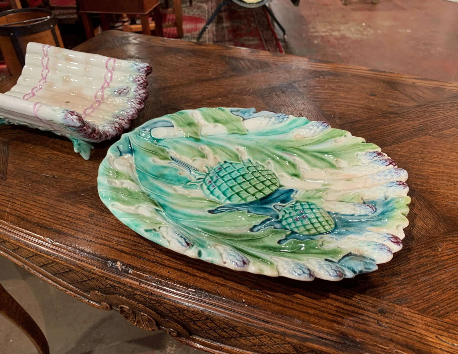 20th Century French Painted Barbotine Two-Piece Asparagus Dish From Luneville - 8