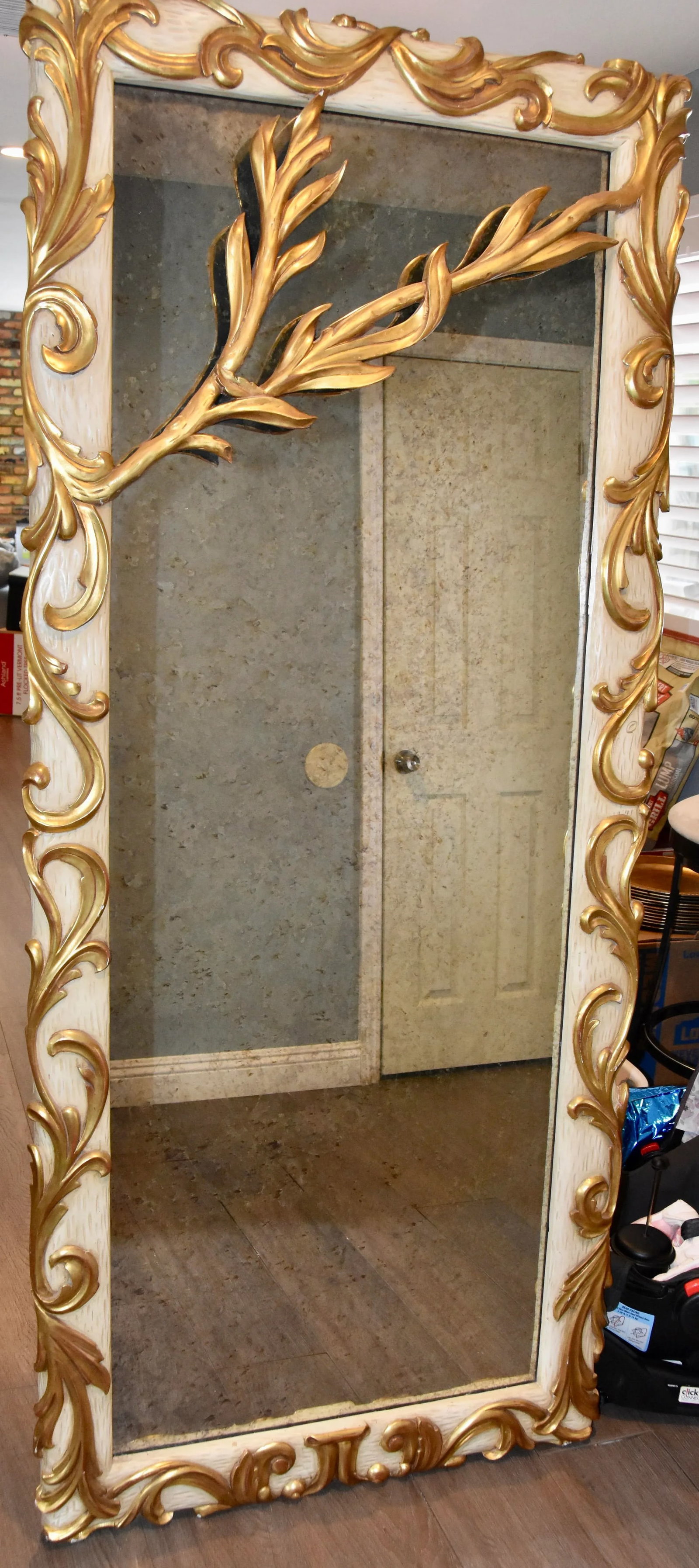Louis XVI Rococo Style Wood Gold Gilt Floor Aged Mirror - 5