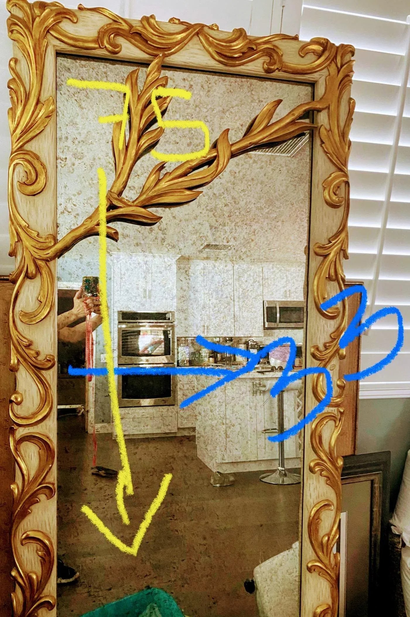 Louis XVI Rococo Style Wood Gold Gilt Floor Aged Mirror - 7