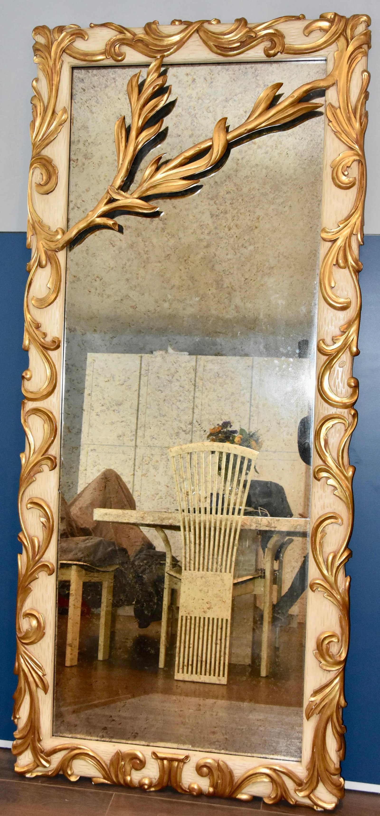 Louis XVI Rococo Style Wood Gold Gilt Floor Aged Mirror - 8