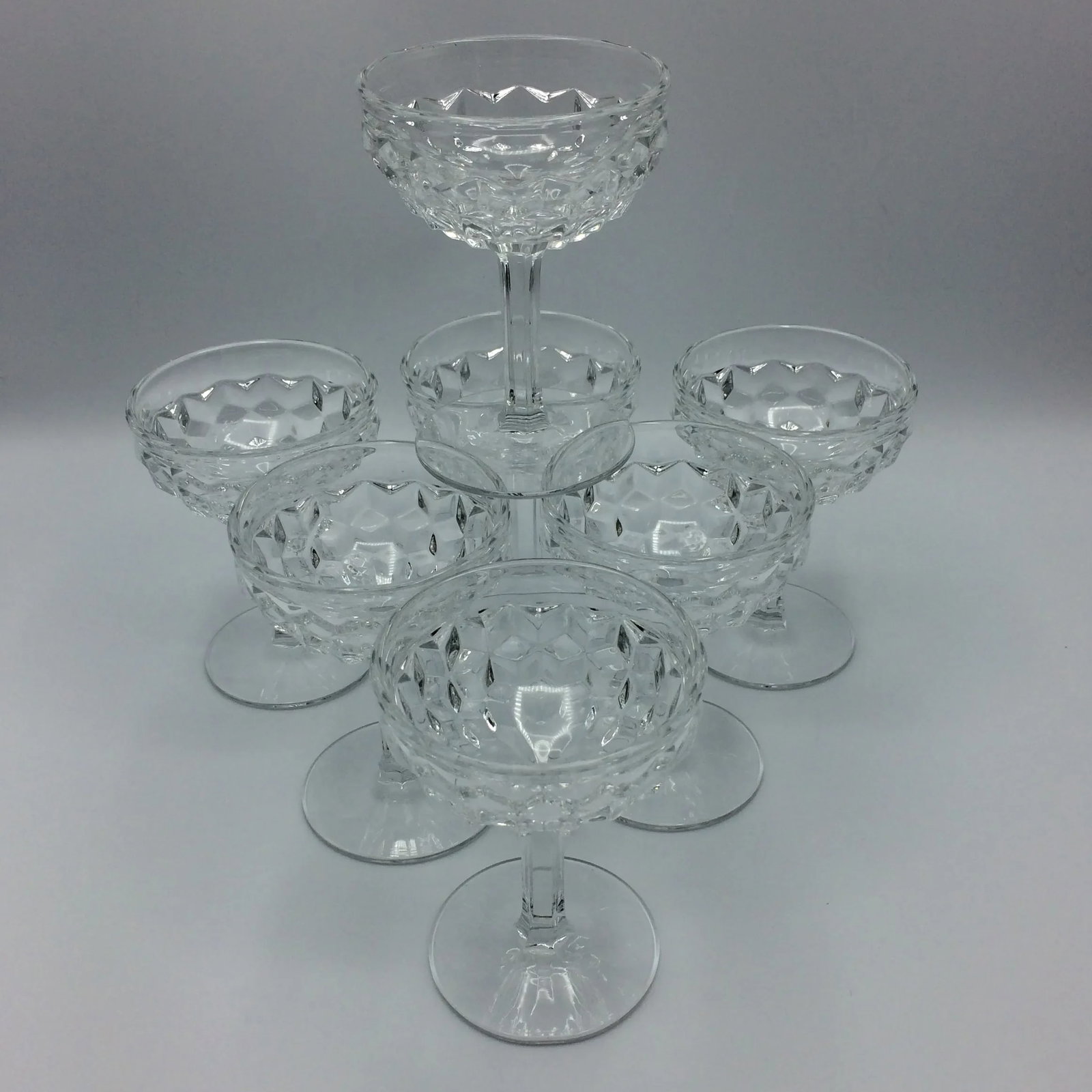Fostoria American Clear Champagne or Tall Sherbet Pressed Glasses - Set of 7 - 13