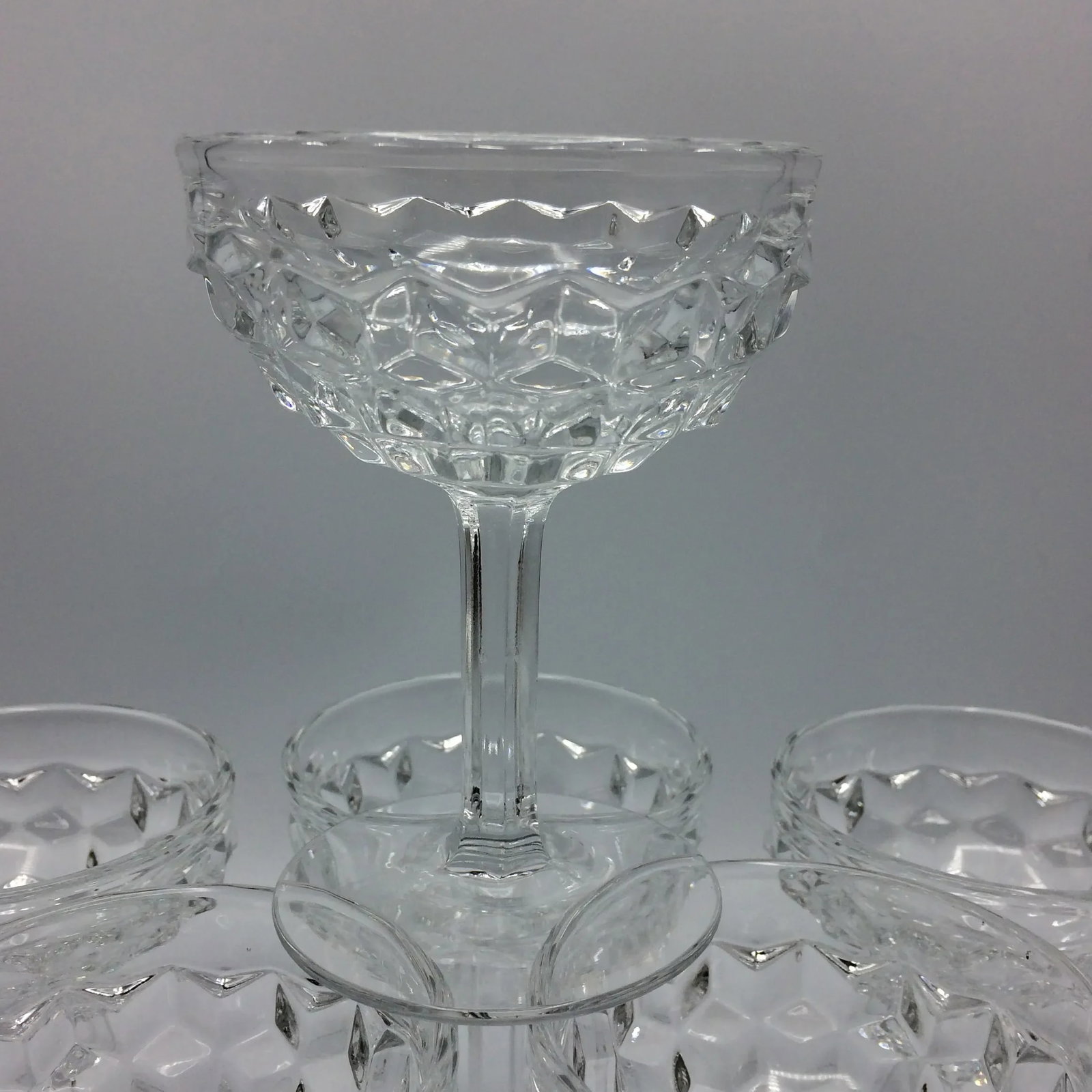 Fostoria American Clear Champagne or Tall Sherbet Pressed Glasses - Set of 7 - 2