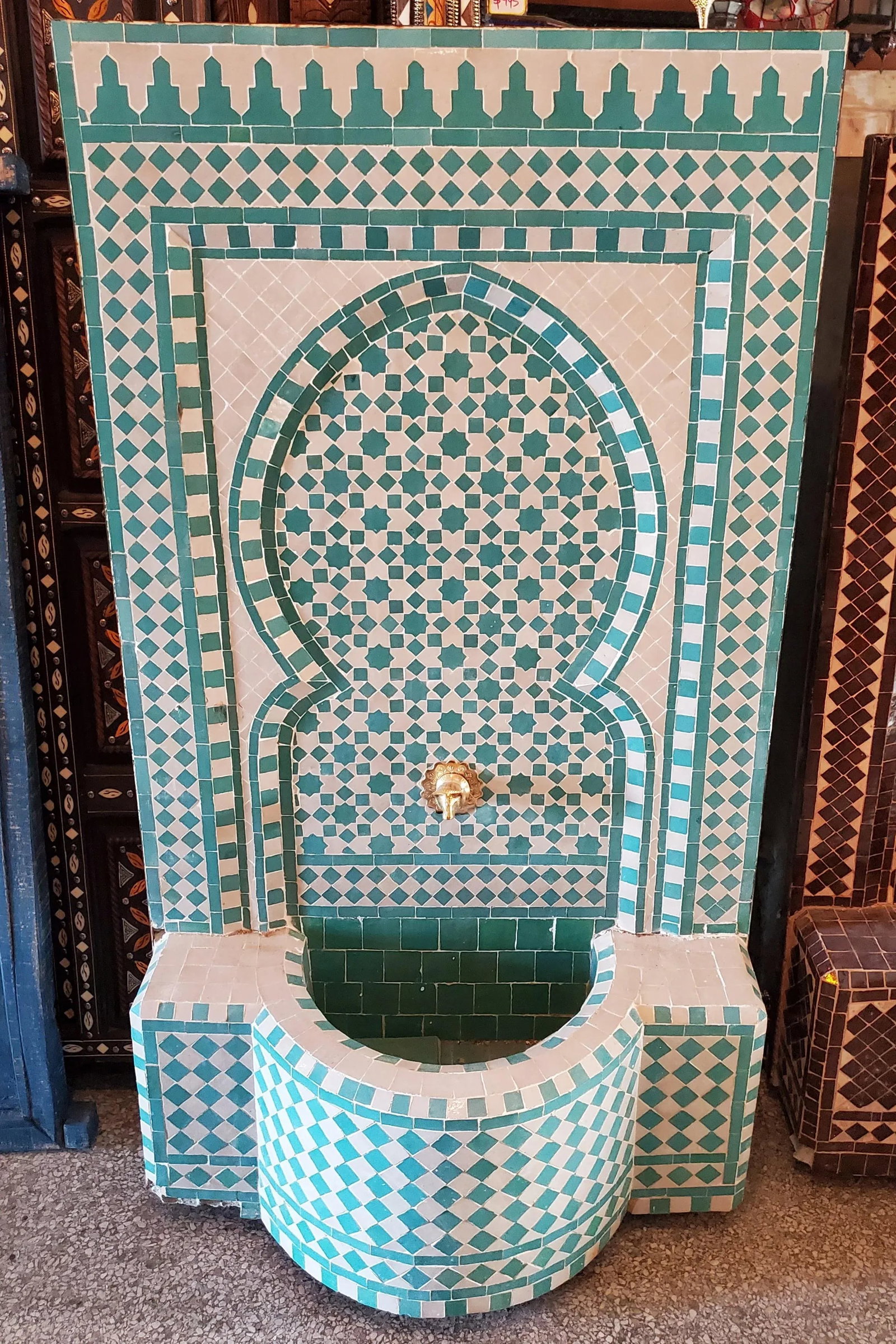 Aqua / White Moroccan Mosaic Fountain - 7