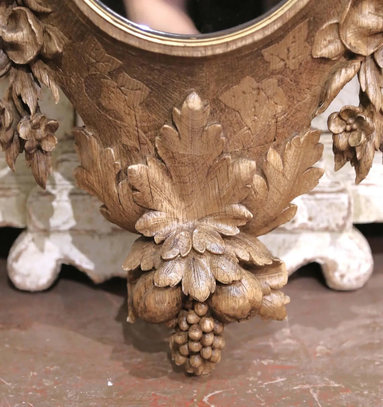 19th Century French Black Forest Carved Oak Mirror With Bronze Trim and Bird Motif - 6