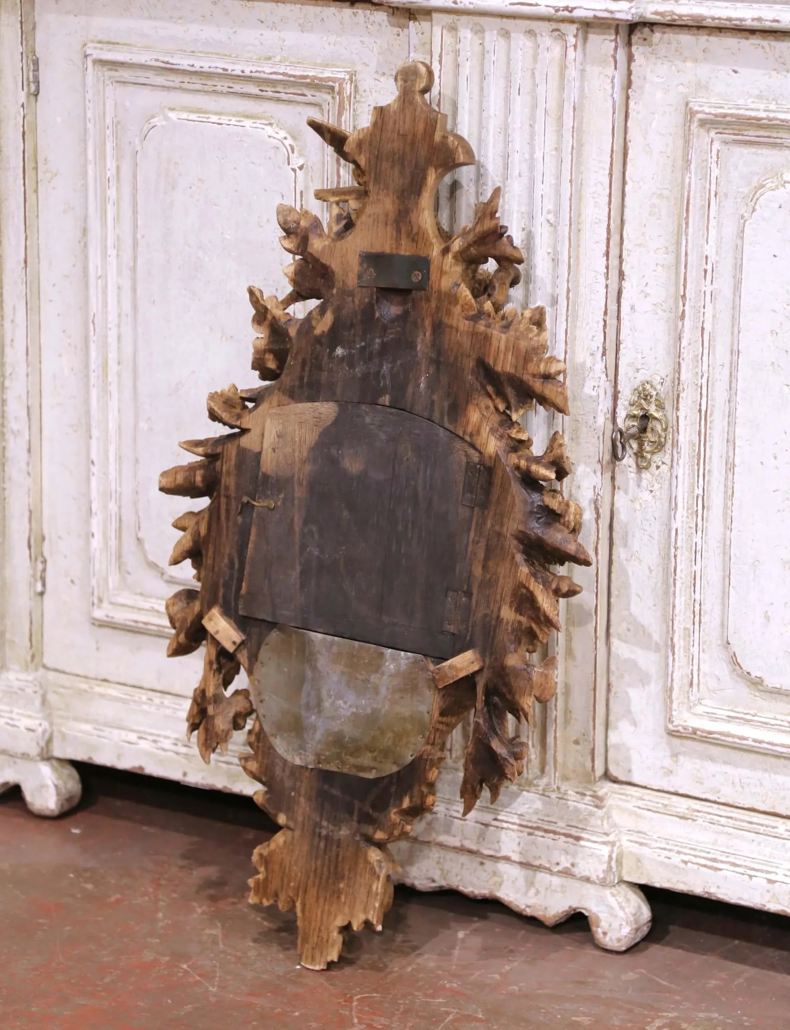 19th Century French Black Forest Carved Oak Mirror With Bronze Trim and Bird Motif - 7