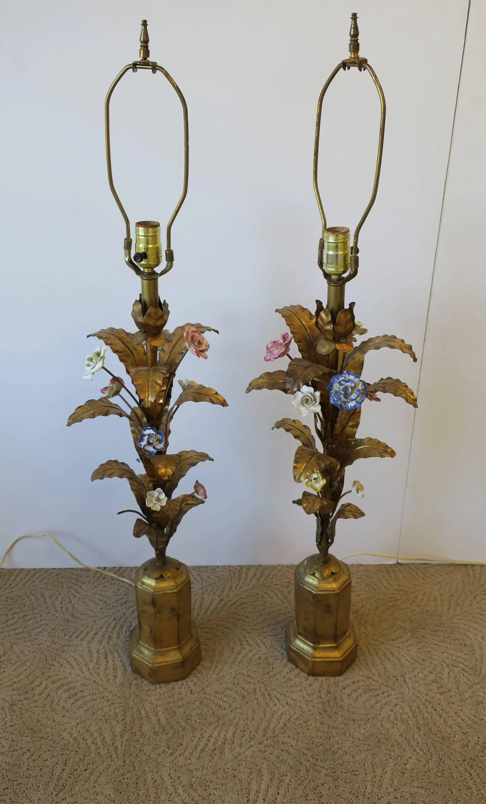 Italian Gold Gilt Tole Table Lamps - a Pair - 10