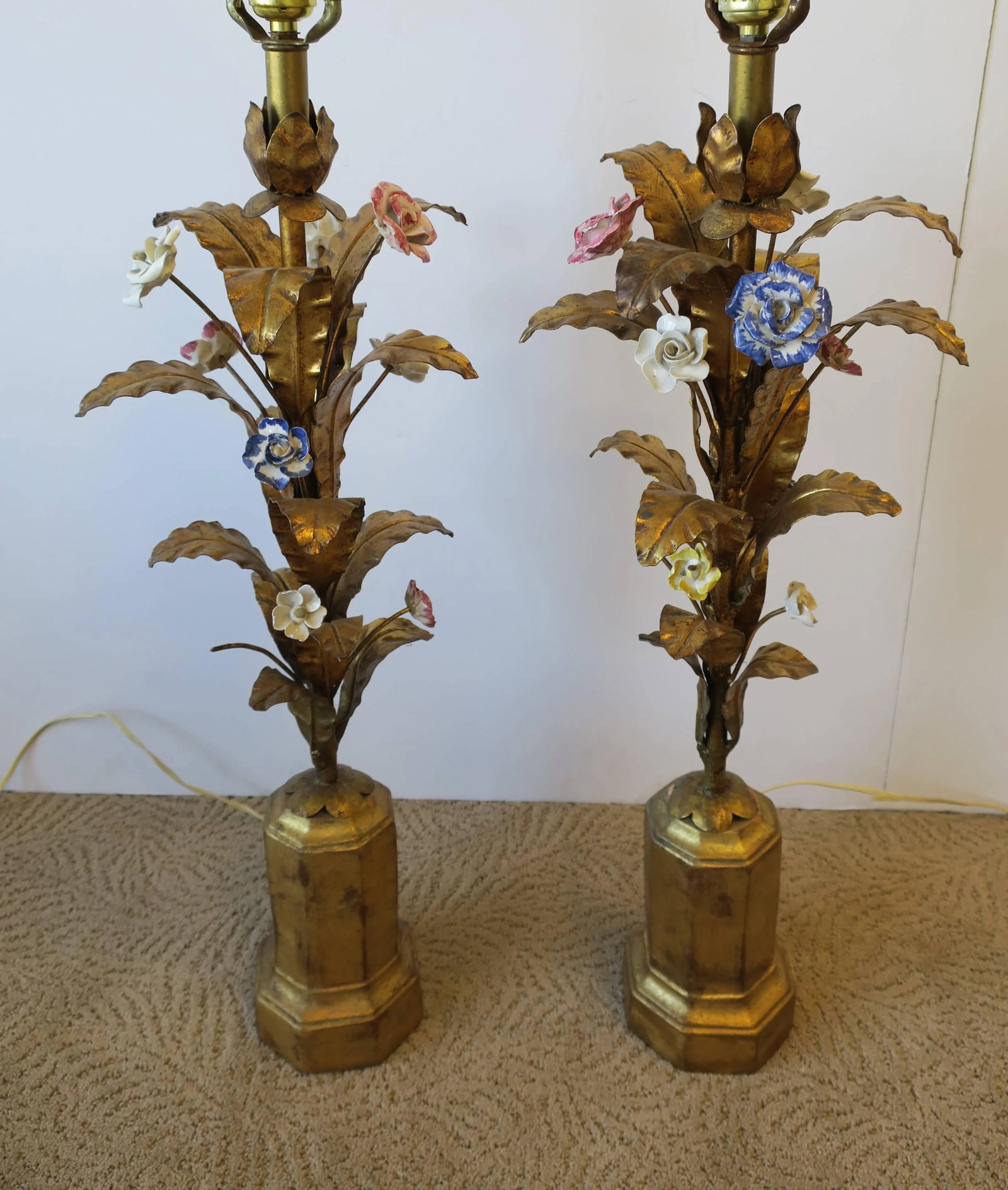 Italian Gold Gilt Tole Table Lamps - a Pair - 11