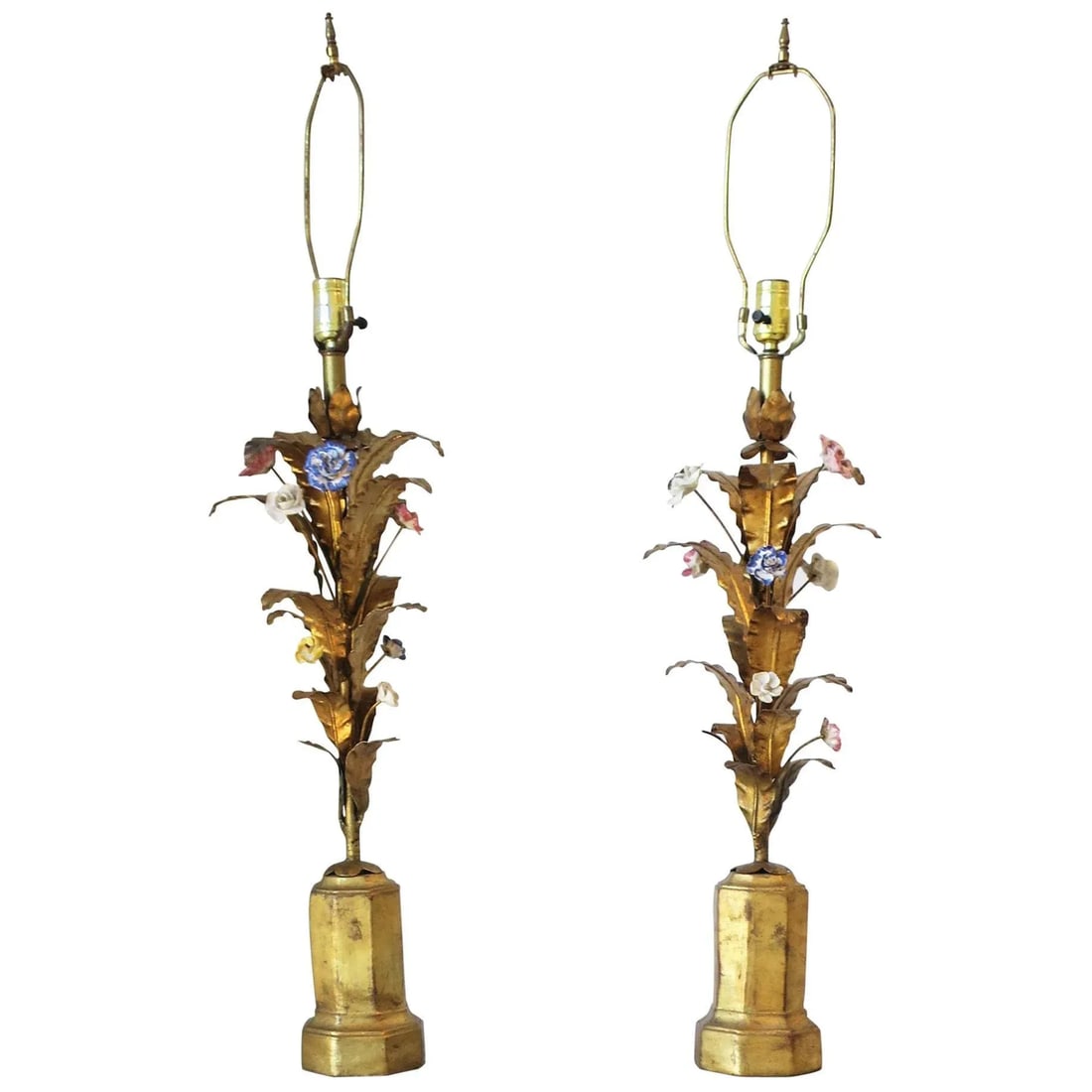 Italian Gold Gilt Tole Table Lamps - a Pair - 13
