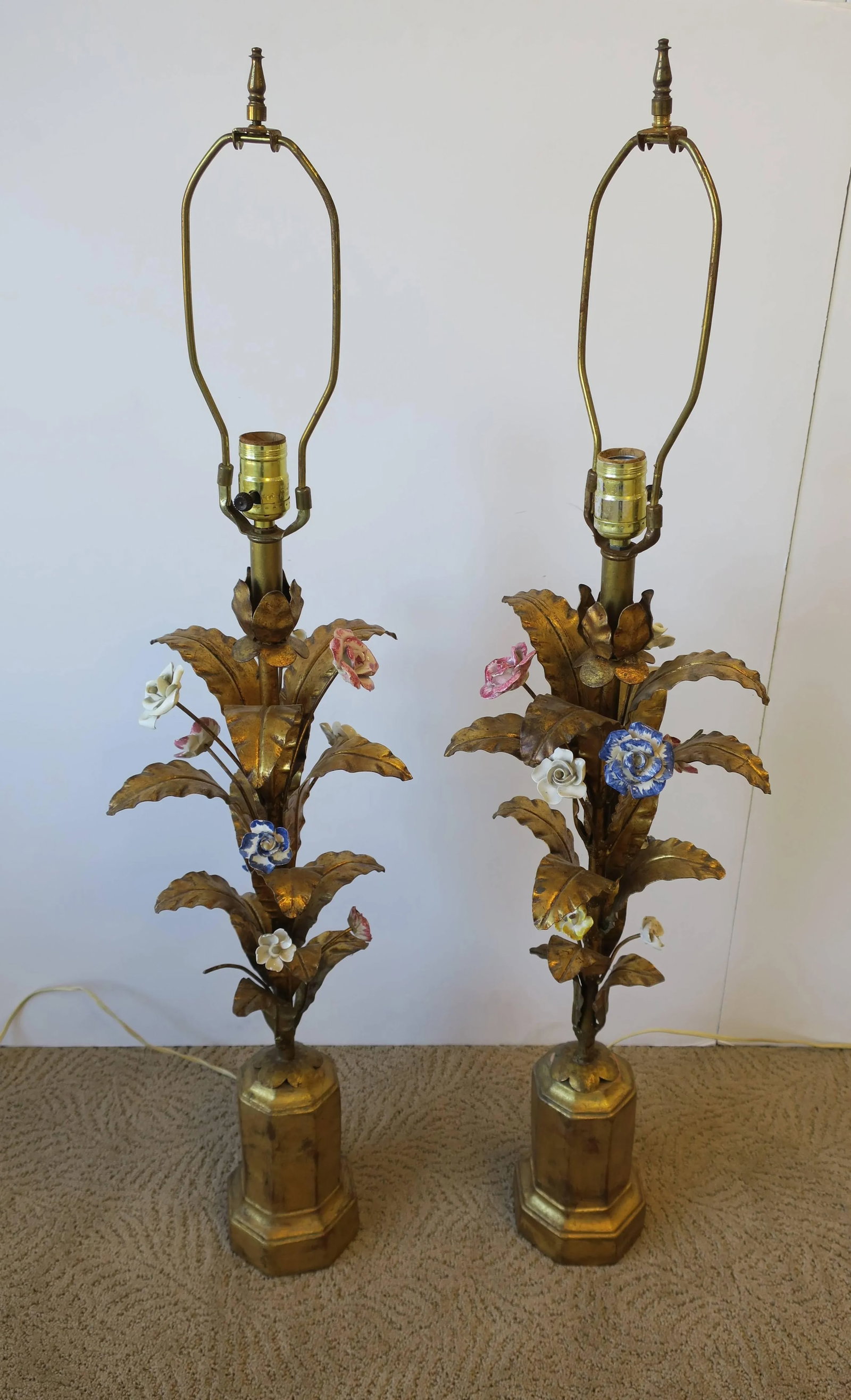 Italian Gold Gilt Tole Table Lamps - a Pair - 3