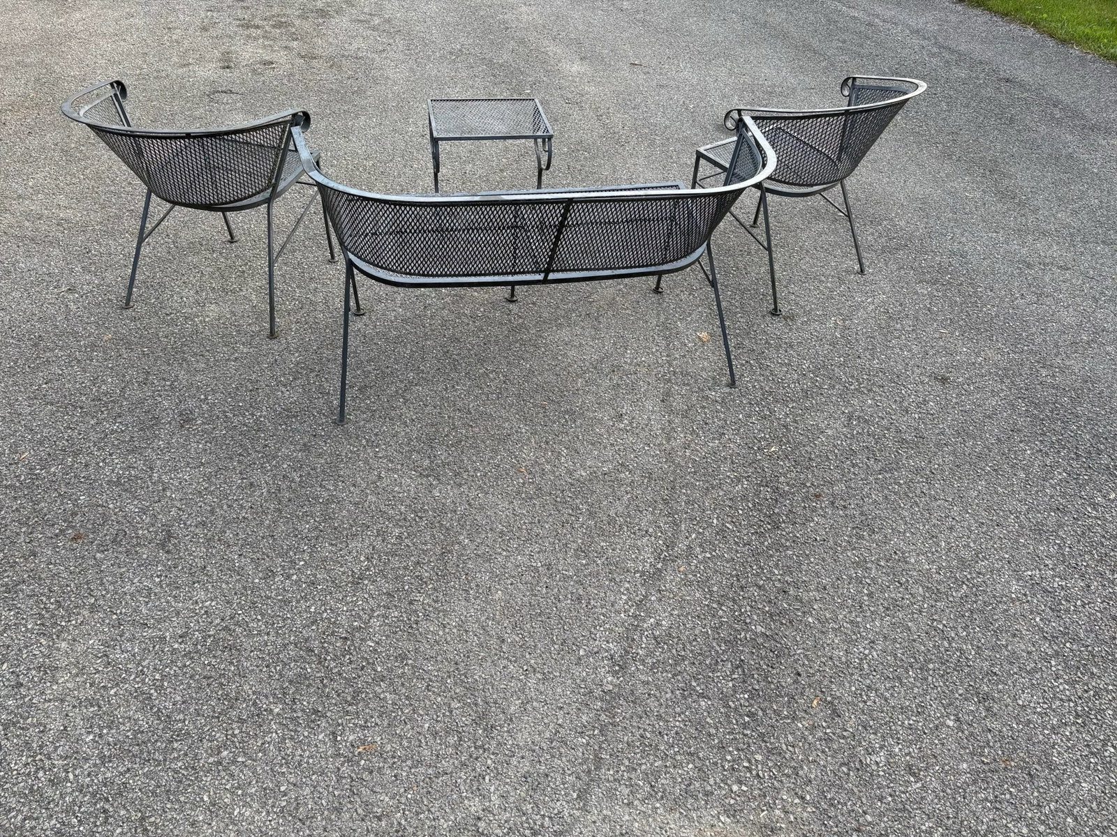 Vintage Wrought Iron Garden and Patio Furniture Four Piece Set Featuring Barrel Back Chairs and Benc - 2