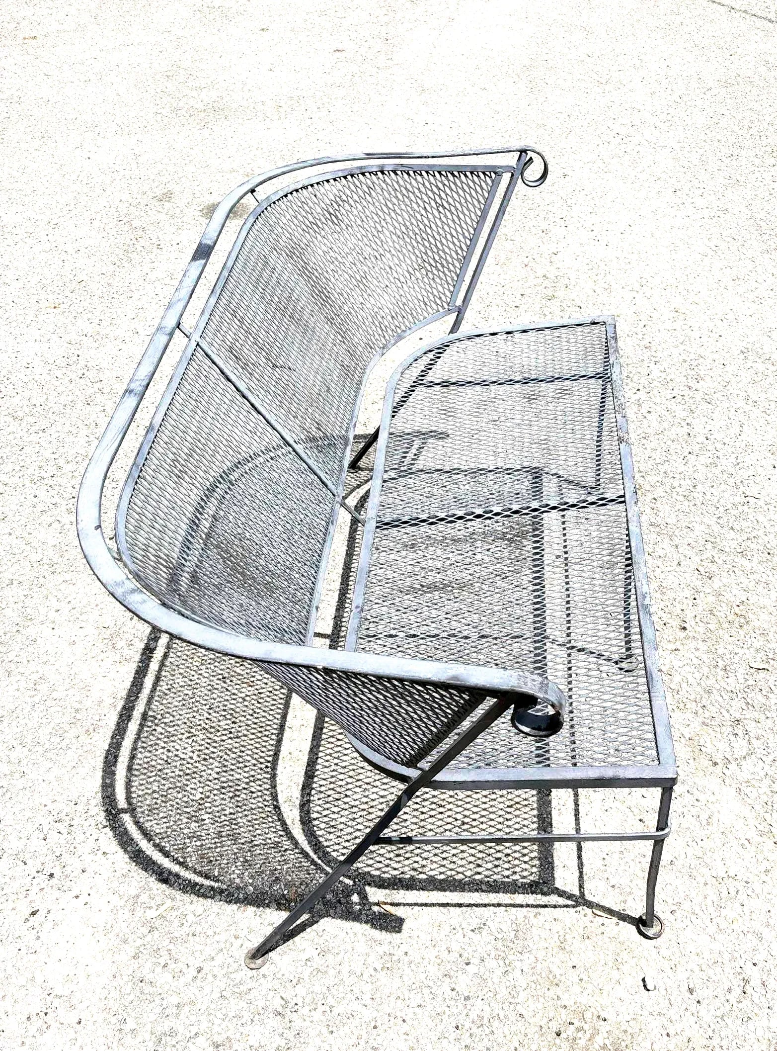 Vintage Wrought Iron Garden and Patio Furniture Four Piece Set Featuring Barrel Back Chairs and Benc - 3