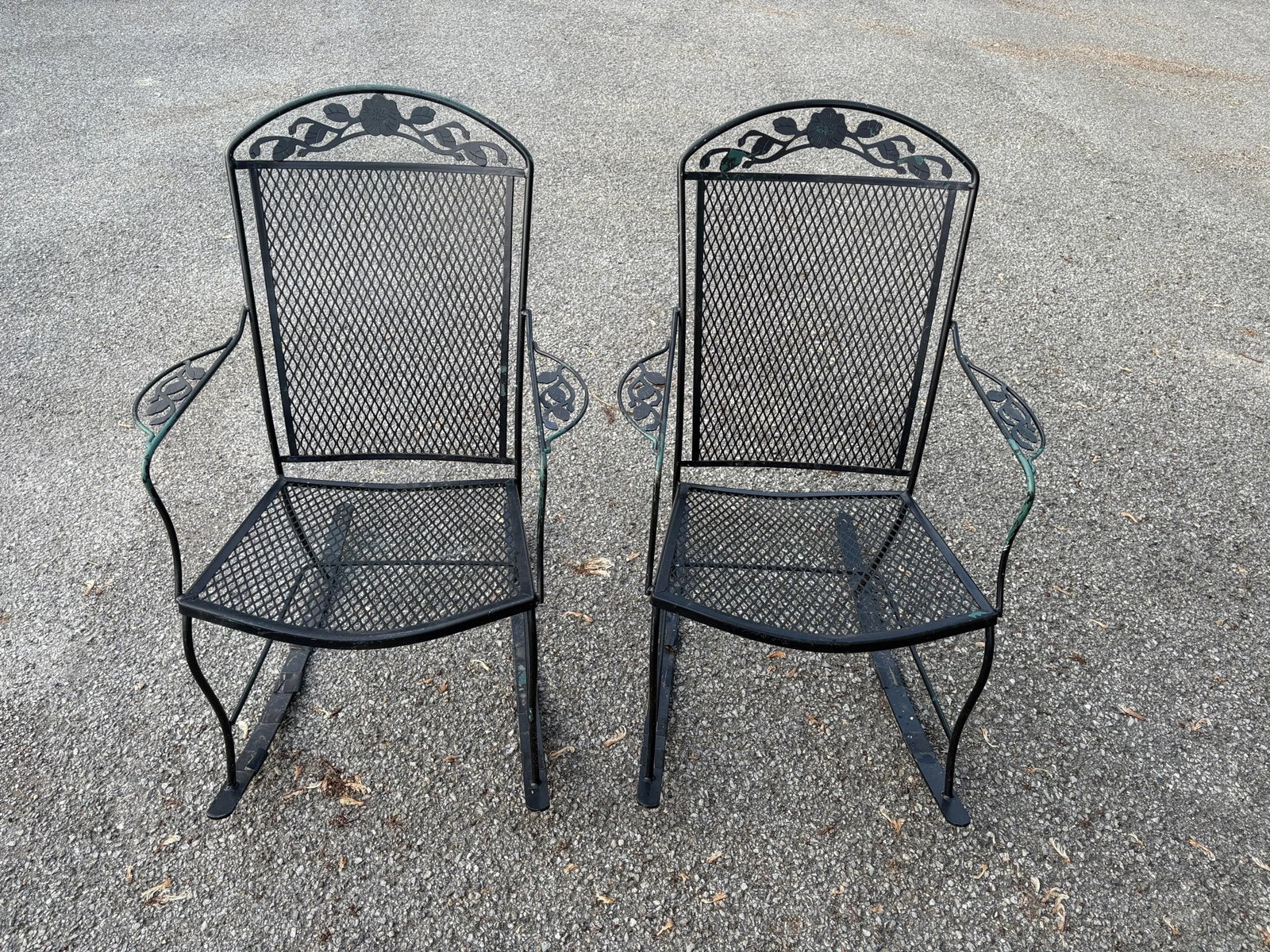 Vintage Wrought Iron Garden and Patio Furniture Four Piece Set Featuring Barrel Back Chairs and Benc - 5