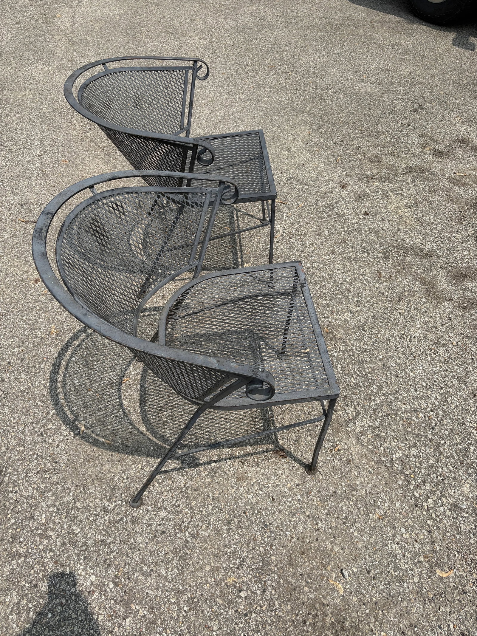 Vintage Wrought Iron Garden and Patio Furniture Four Piece Set Featuring Barrel Back Chairs and Benc - 6