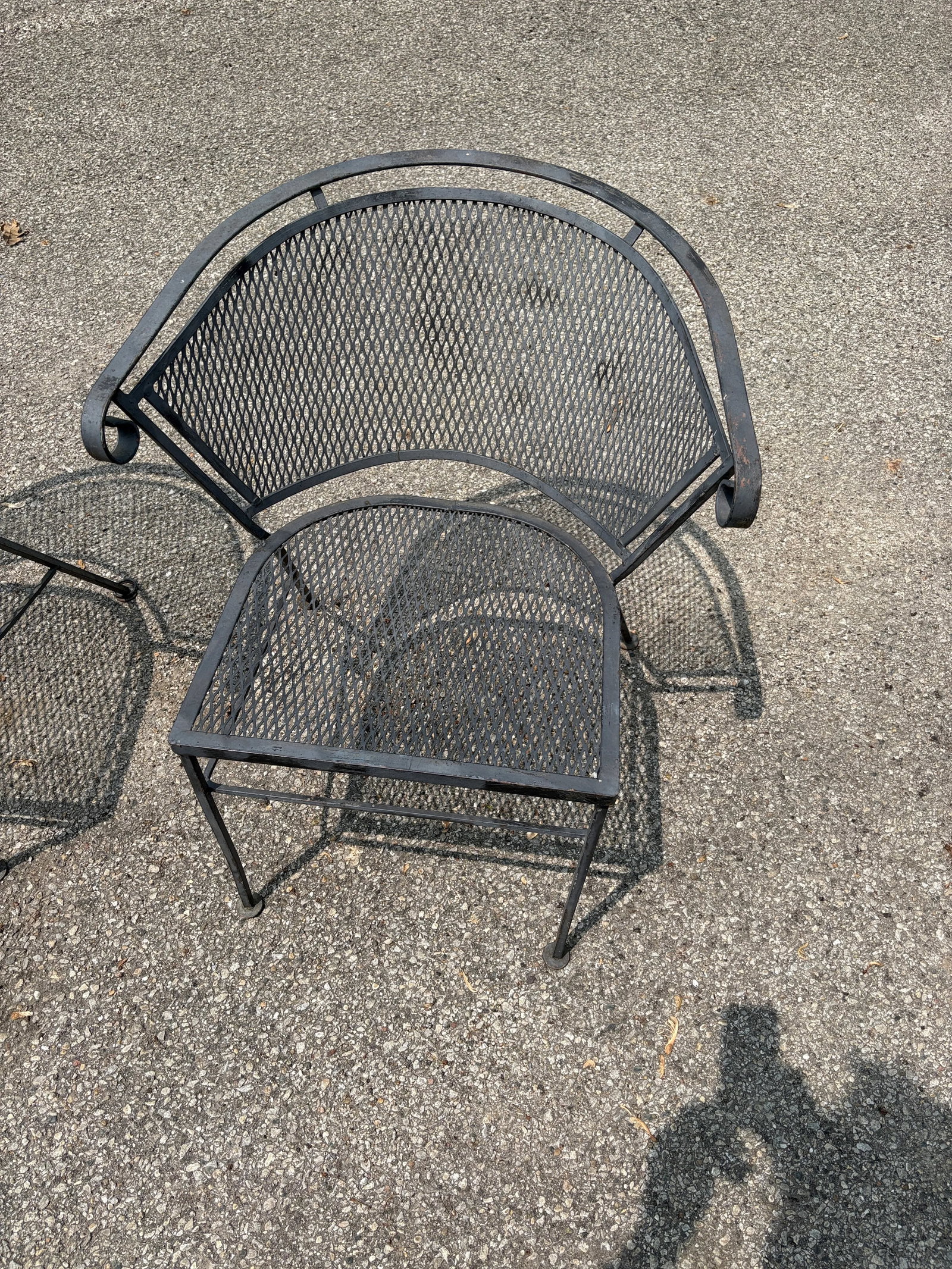 Vintage Wrought Iron Garden and Patio Furniture Four Piece Set Featuring Barrel Back Chairs and Benc - 7