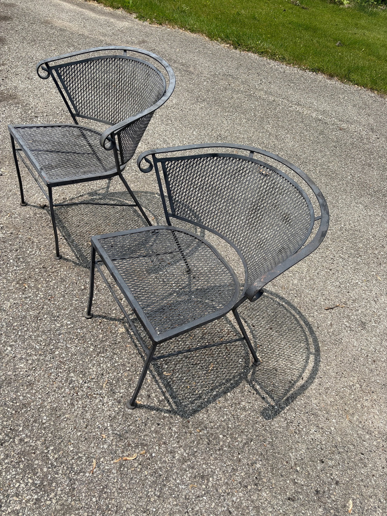Vintage Wrought Iron Garden and Patio Furniture Four Piece Set Featuring Barrel Back Chairs and Benc - 8