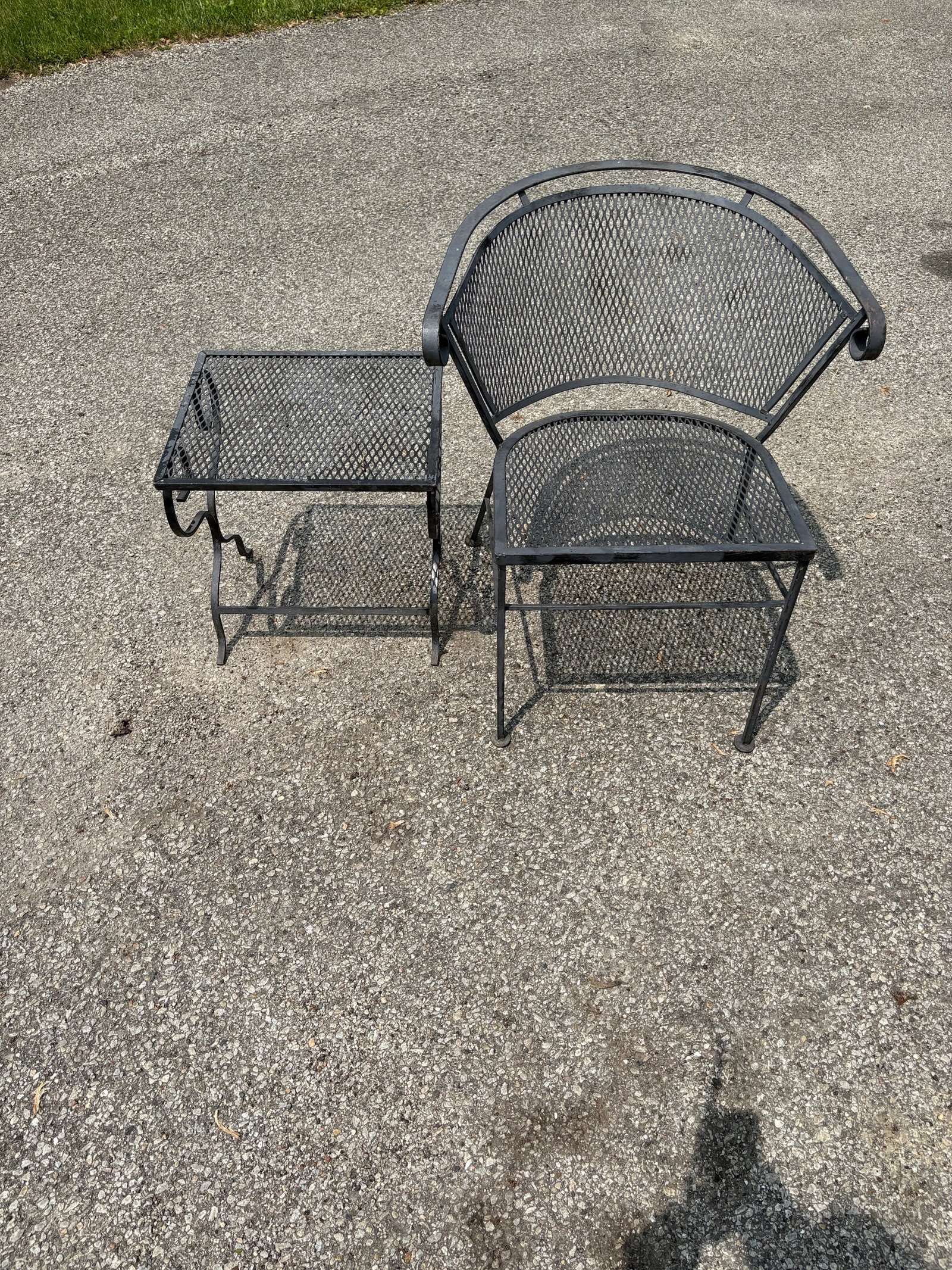 Vintage Wrought Iron Garden and Patio Furniture Four Piece Set Featuring Barrel Back Chairs and Benc - 9
