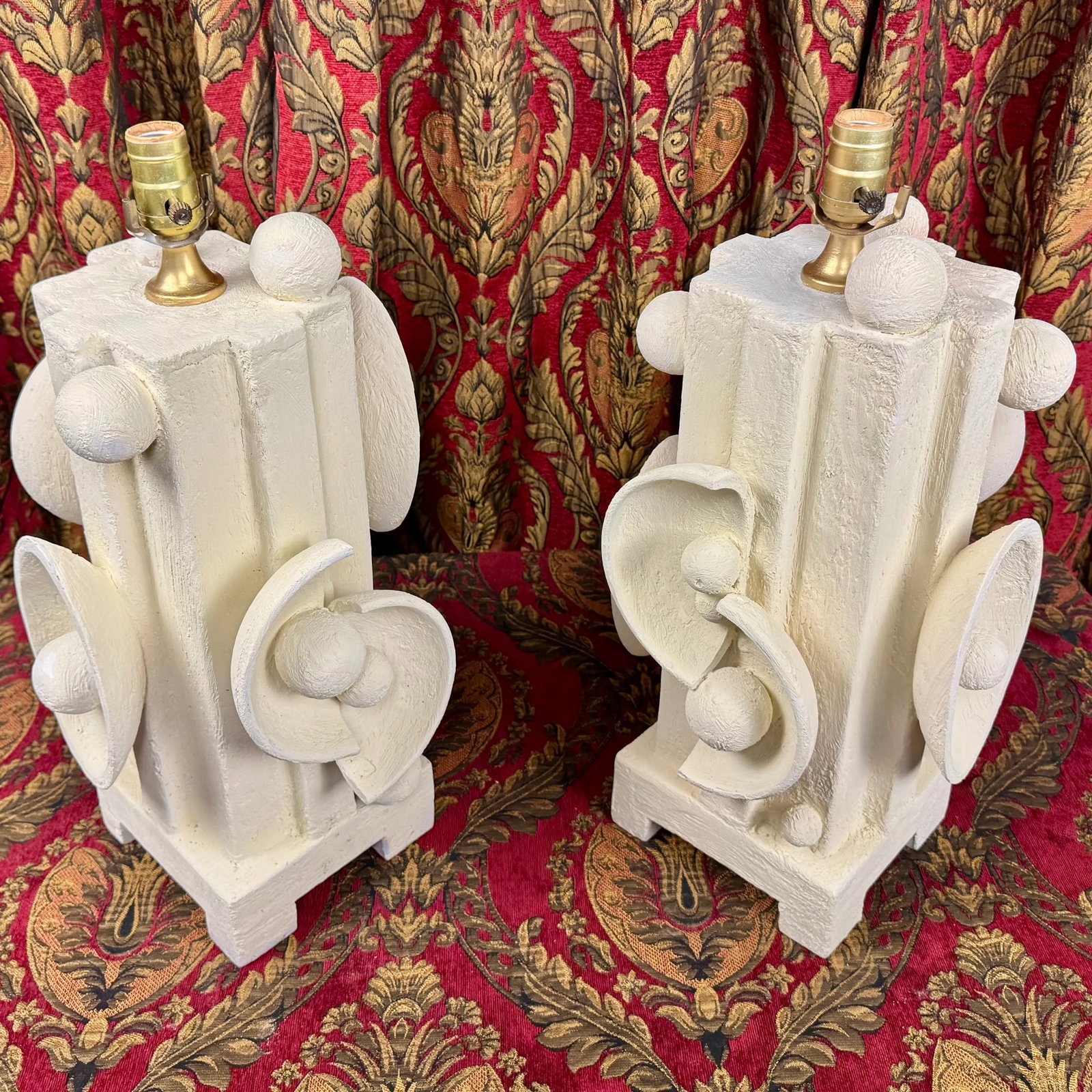 Contemporary 1980s Plaster and Wood Lamps With Abstract Shapes - A Pair - 2